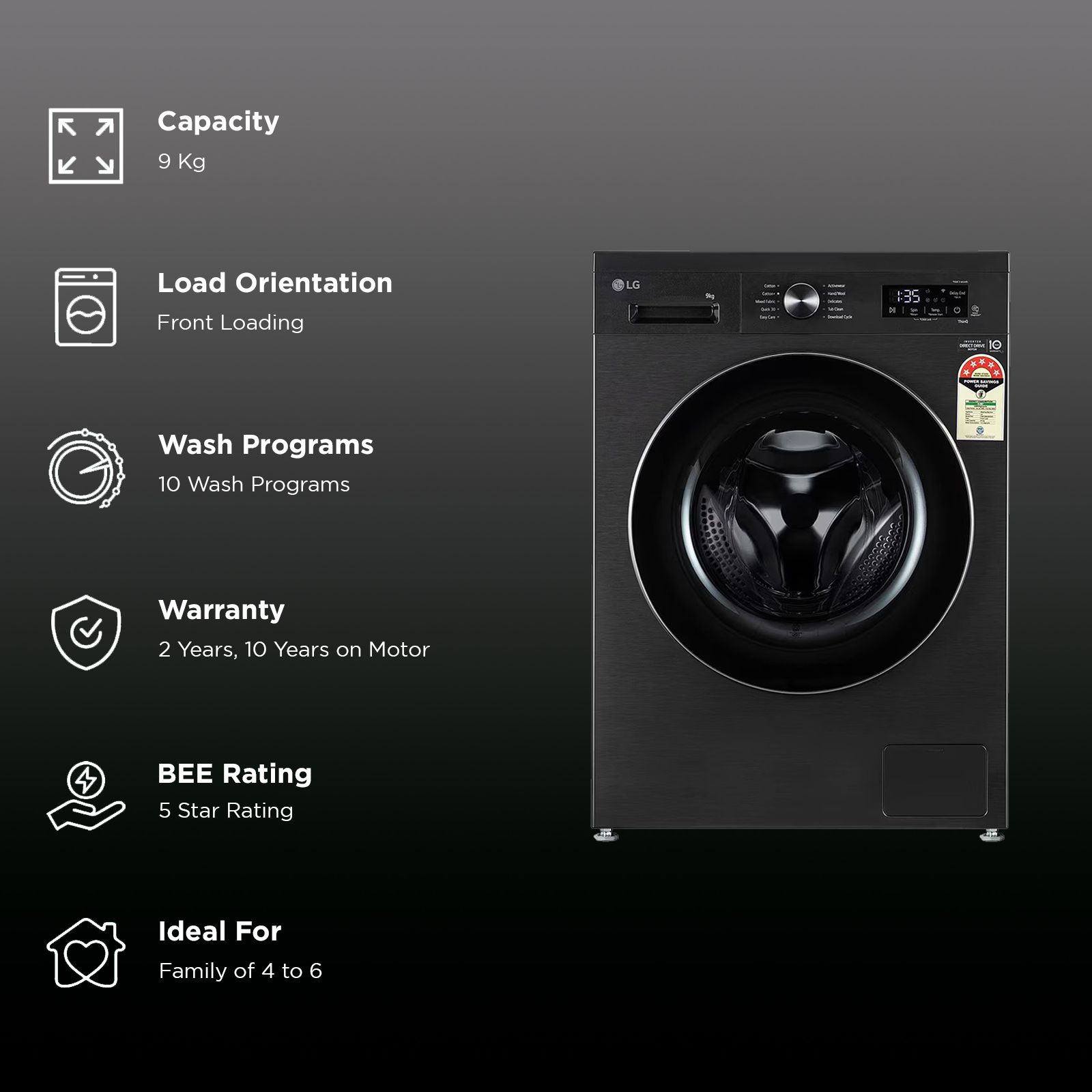 LG 9 kg 5 Star Wi-Fi Inverter Fully Automatic Front Load Washing Machine (FHB1209Z4B, Auto Restart, Platinum Black) LG 9 kg 5 Star Wi-Fi Inverter Fully Automatic Front Load Washing Machine (FHB1209Z4B, Auto Restart, Platinum Black)_2