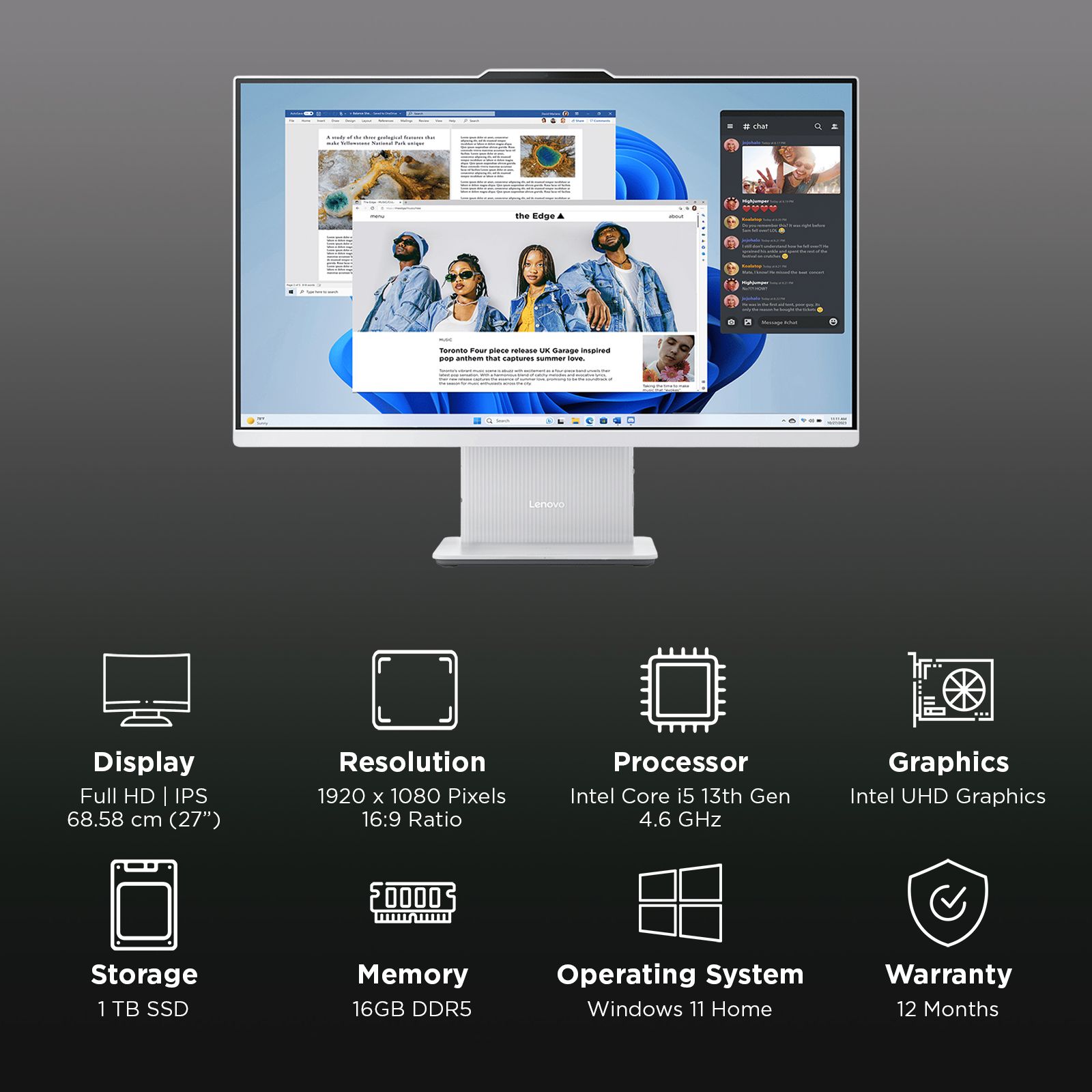 Lenovo IdeaCentre AIO 27IRH9 27 Inch Full HD IPS Display Intel Core i5 13th Gen Windows 11 Home Desktop (16GB, 1TB SSD, Intel UHD) Lenovo IdeaCentre AIO 27IRH9 27 Inch Full HD IPS Display Intel Core i5 13th Gen Windows 11 Home Desktop (16GB, 1TB SSD, Intel UHD)_3