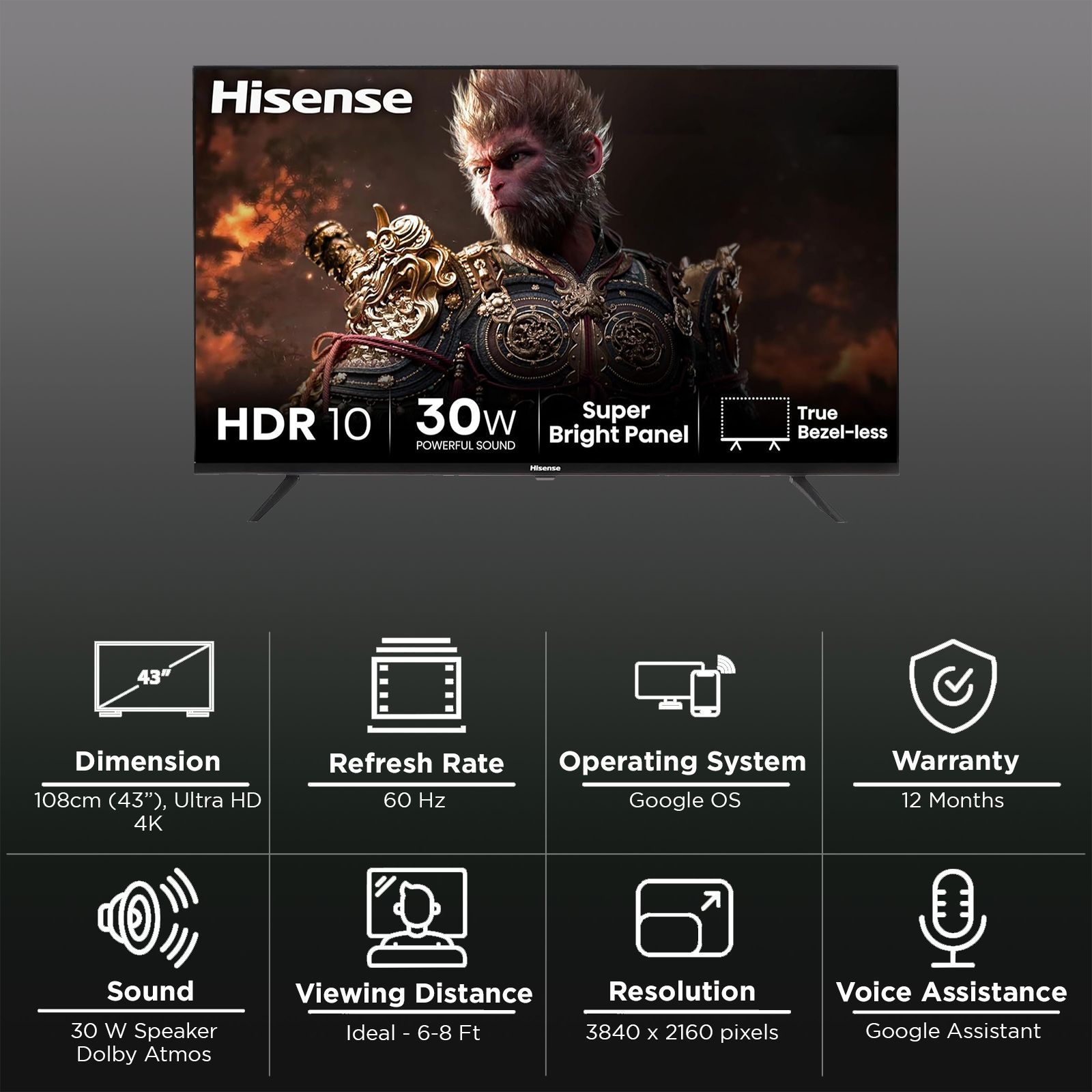 Hisense E63N 108 cm (43 inch) LED 4K Ultra HD Google TV with Dolby Atmos (2024 model) Hisense E63N 108 cm (43 inch) LED 4K Ultra HD Google TV with Dolby Atmos (2024 model)_3