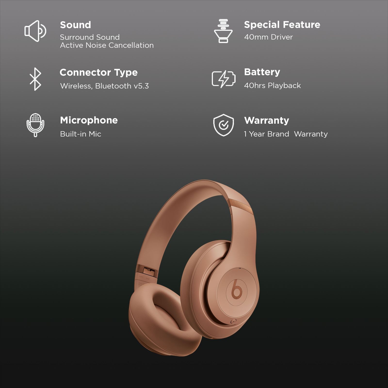 beats Studio Pro MW673AE/A Bluetooth Headphone with Mic (Active Noise Cancellation, Over Ear, Dune) beats Studio Pro MW673AE/A Bluetooth Headphone with Mic (Active Noise Cancellation, Over Ear, Dune)_2