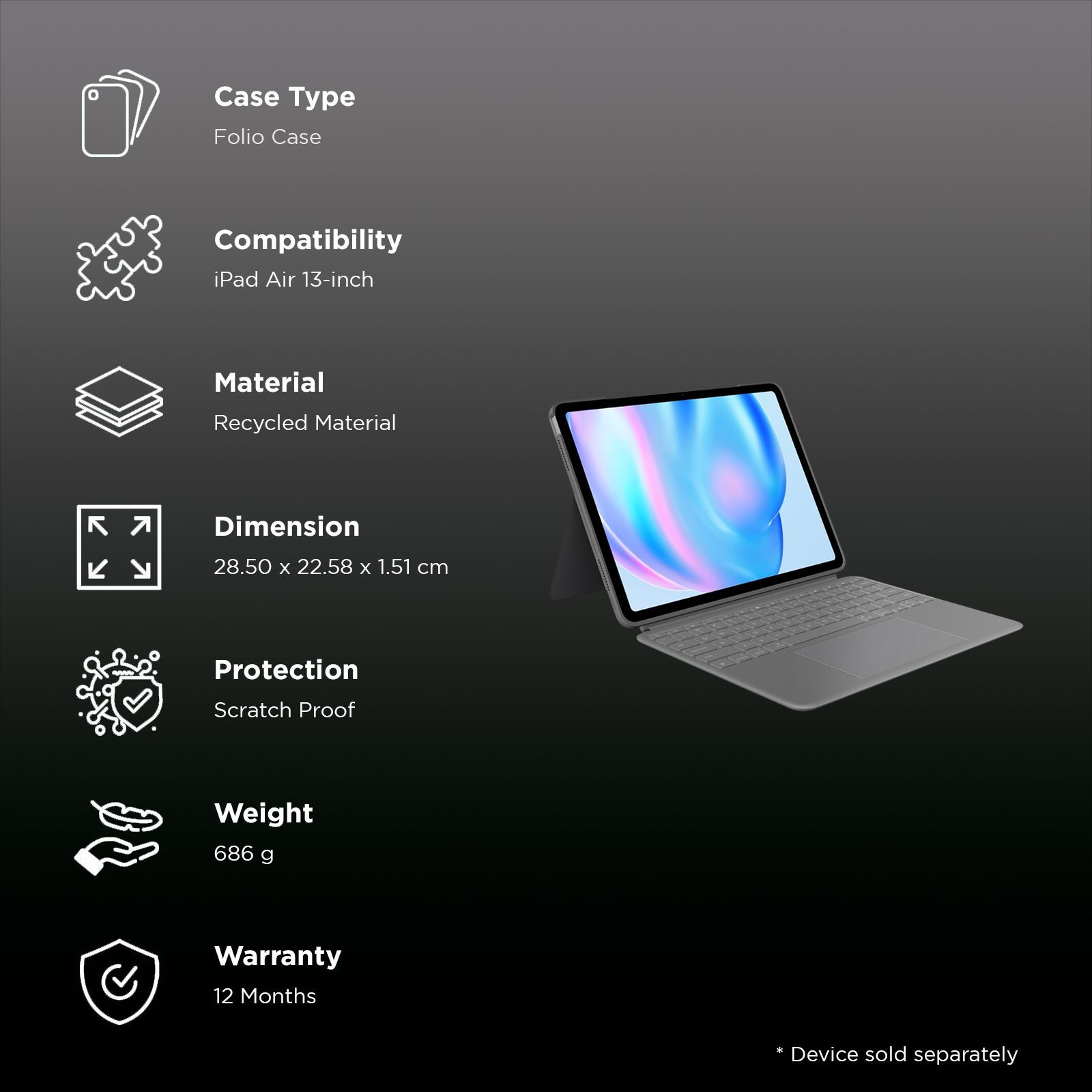 logitech Combo Touch Detachable Keyboard for Apple iPad Air 13 Inch Tablets with Touchpad (Flexible Kickstand, Oxford Grey)_2