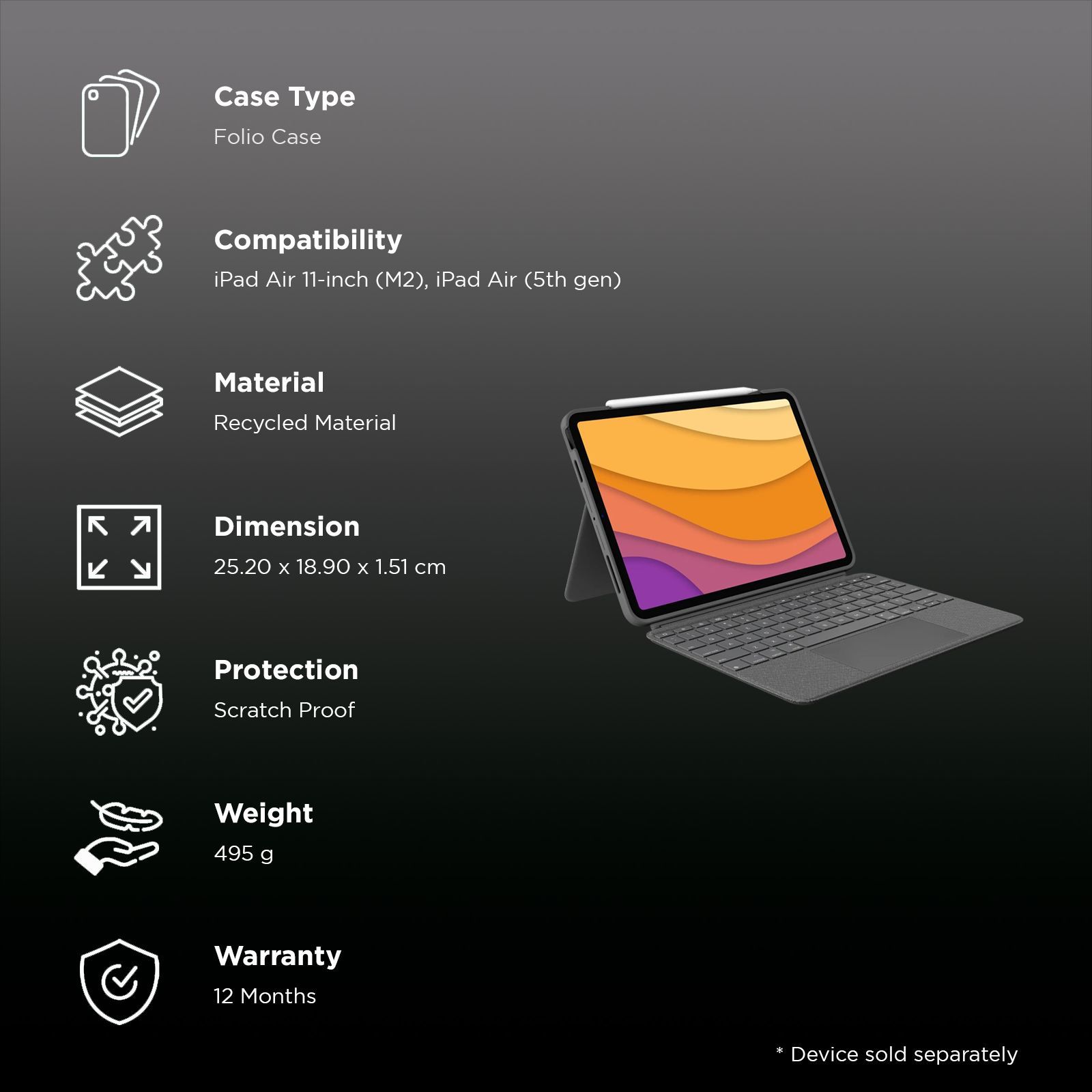 logitech Combo Touch Detachable Keyboard for Apple iPad Air 11 Inch (5th Gen) Tablets with Touchpad (Flexible Kickstand, Oxford Grey) logitech Combo Touch Detachable Keyboard for Apple iPad Air 11 Inch (5th Gen) Tablets with Touchpad (Flexible Kickstand, Oxford Grey)_2