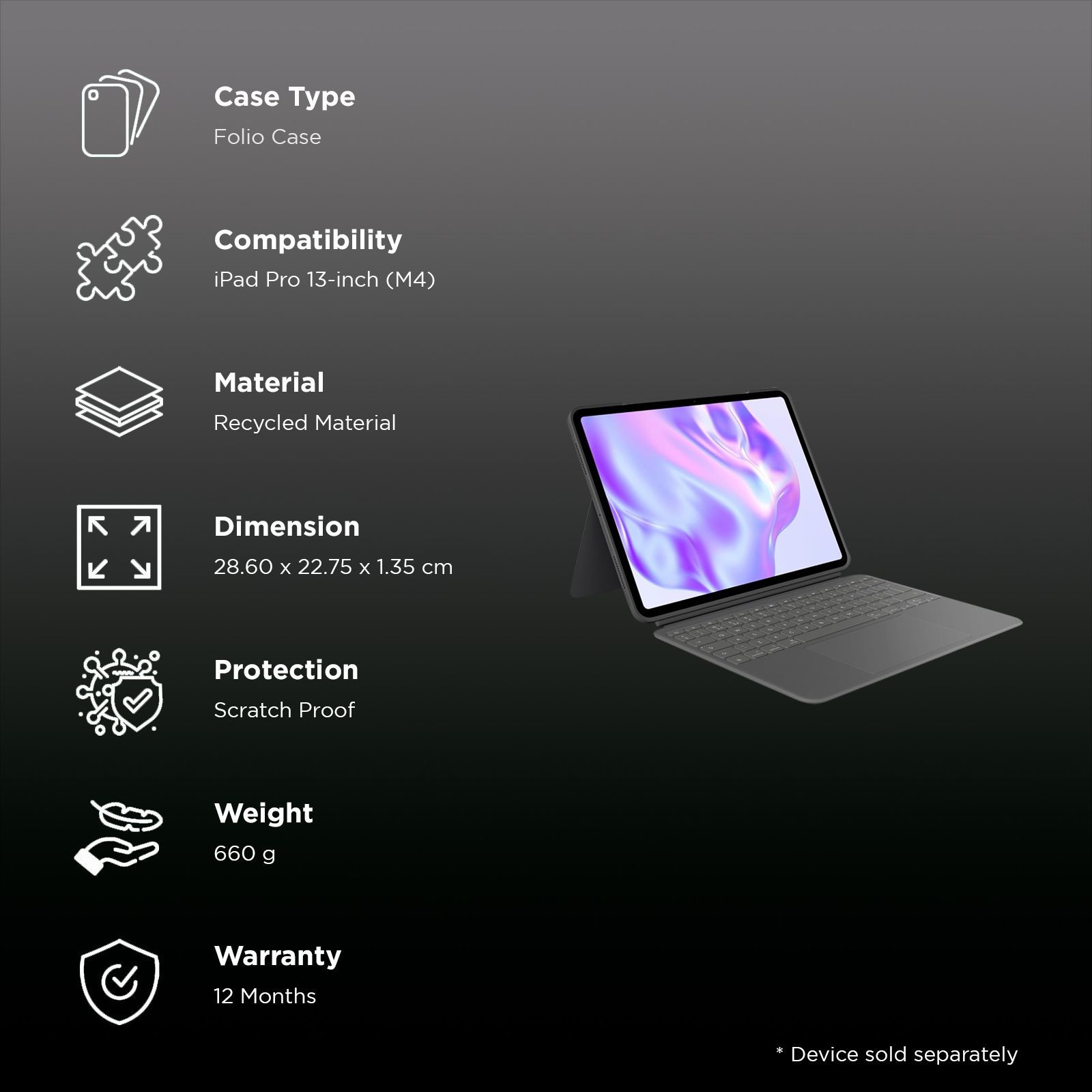 logitech Combo Touch Detachable Keyboard for Apple iPad Air 13 Inch Tablets with Touchpad (Flexible Kickstand, Graphite)_2