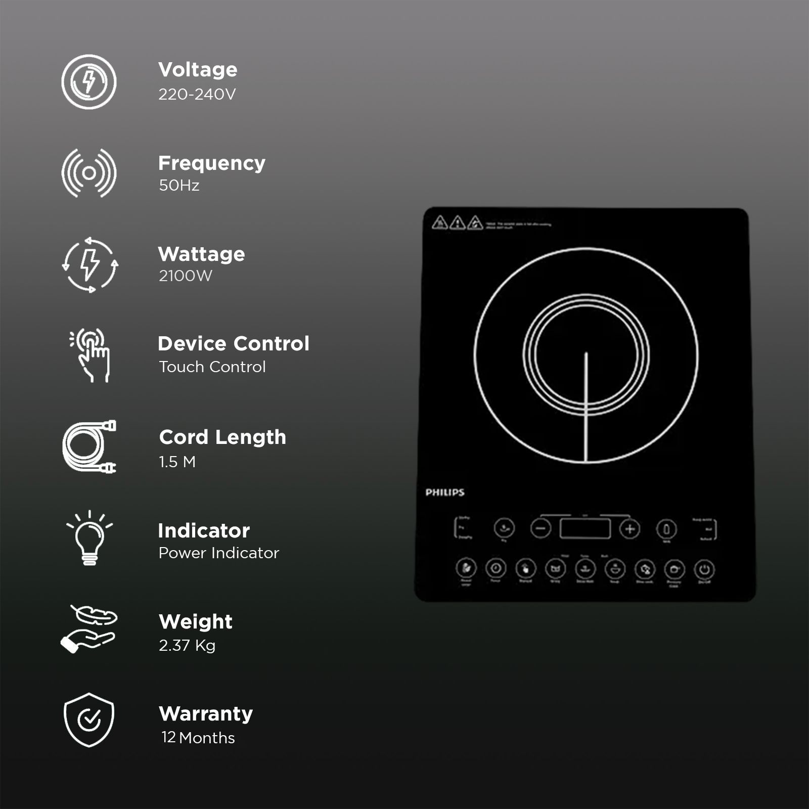 PHILIPS 2100W Induction Cooktop with 11 Preset Menus_3