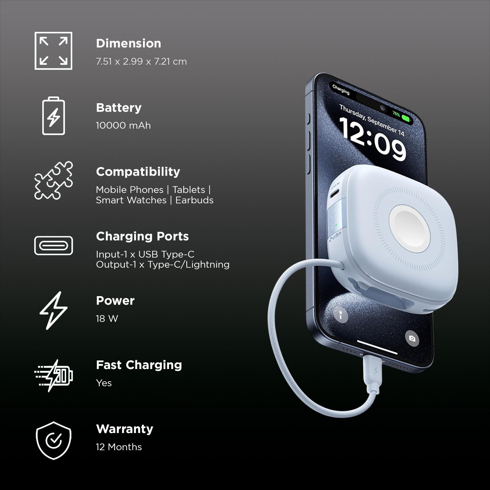 urbn Atom Link 10000 mAh 18W Fast Charging Power Bank (1 Type C Port, 12 Layers Circuit Protection, Light Blue) urbn Atom Link 10000 mAh 18W Fast Charging Power Bank (1 Type C Port, 12 Layers Circuit Protection, Light Blue)_3