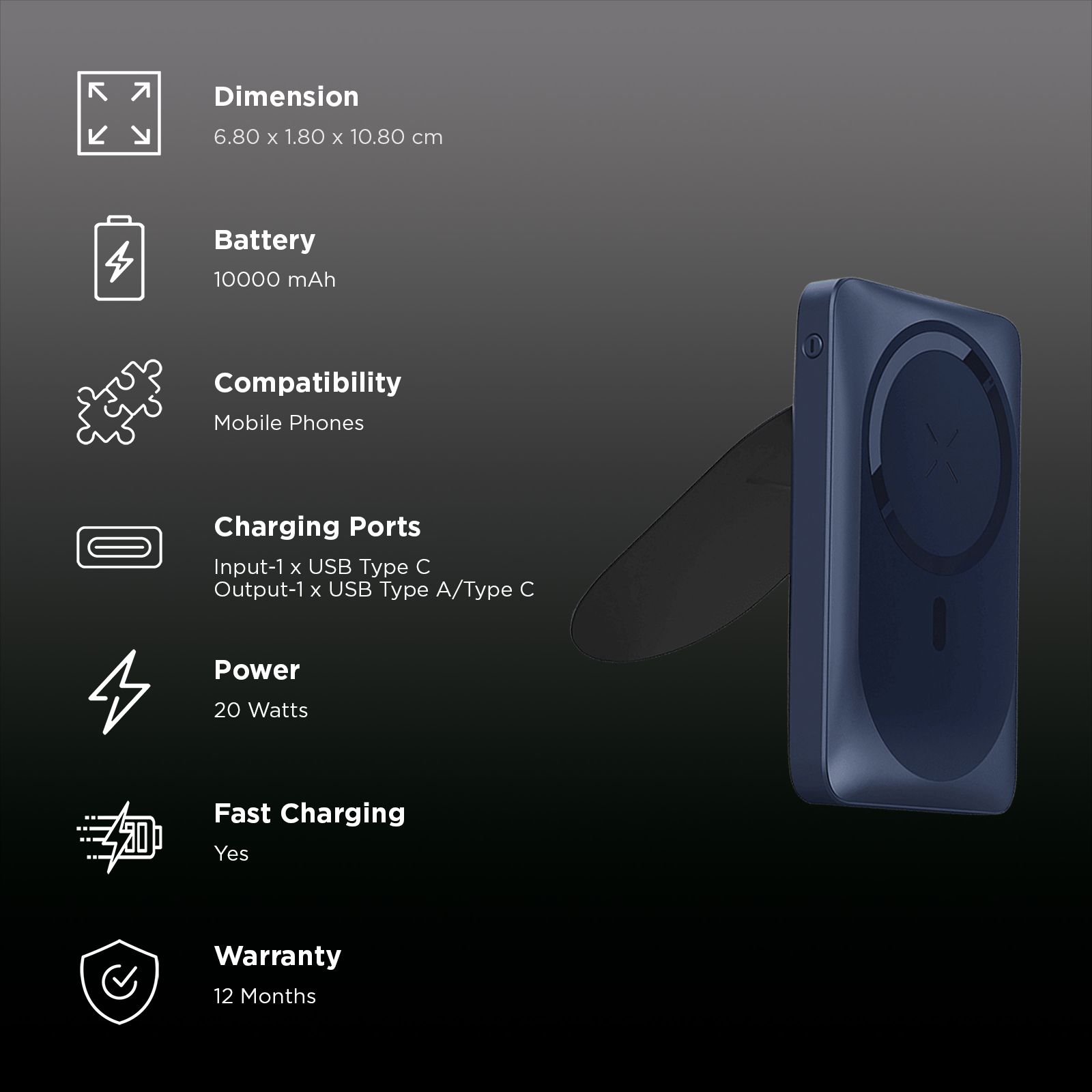 urbn UPR104 10000 mAh 20W Fast Charging Power Bank (1 Type A Port, 1 Type C Port & 1 Lightning Port, Multi Layer Circuit Protection, Blue)_3