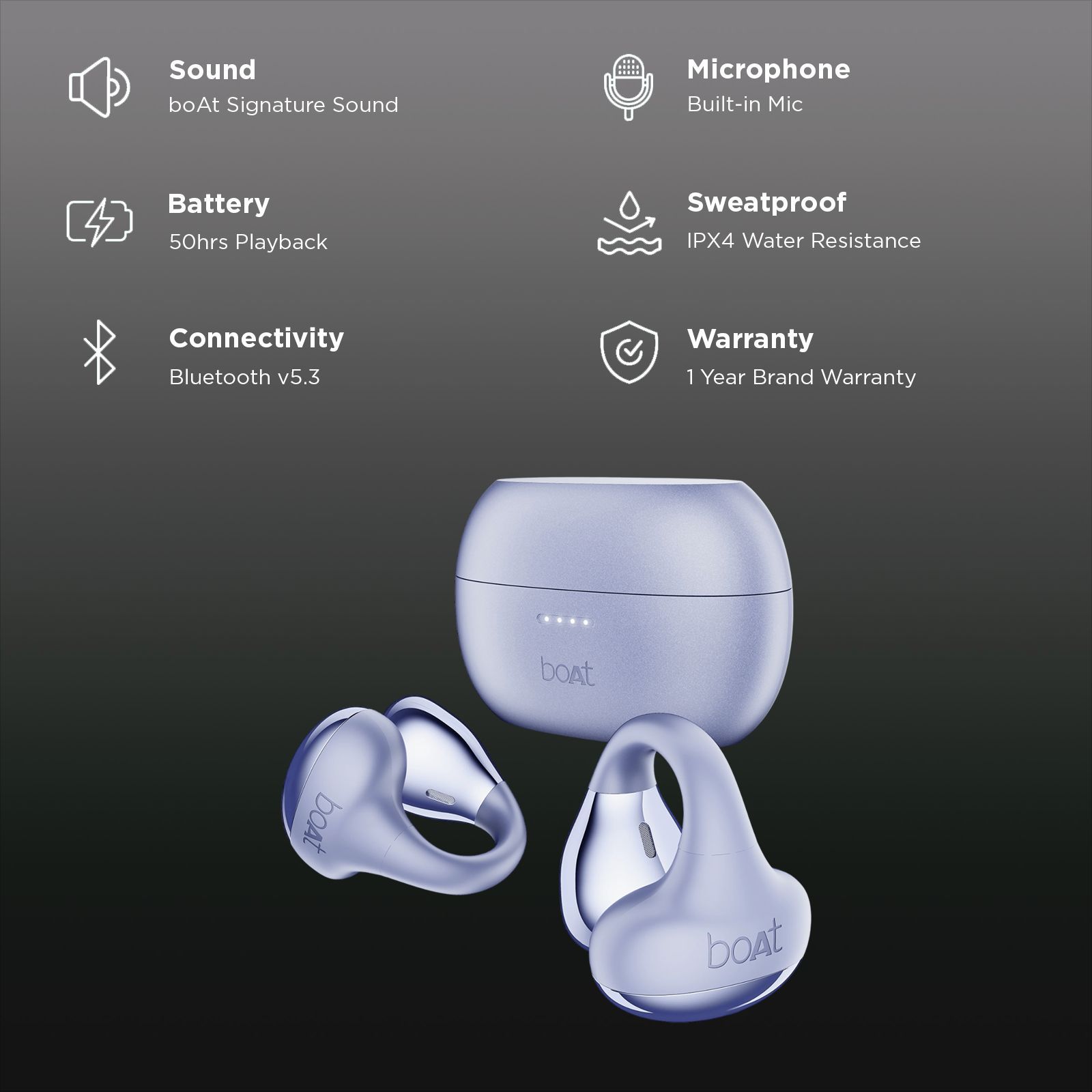 boAt Airdopes Loop TWS Earbuds with Noise Isolation (IPX4 Splash and Sweat Resistant, ASAP Charge, Lavender Mist)_2