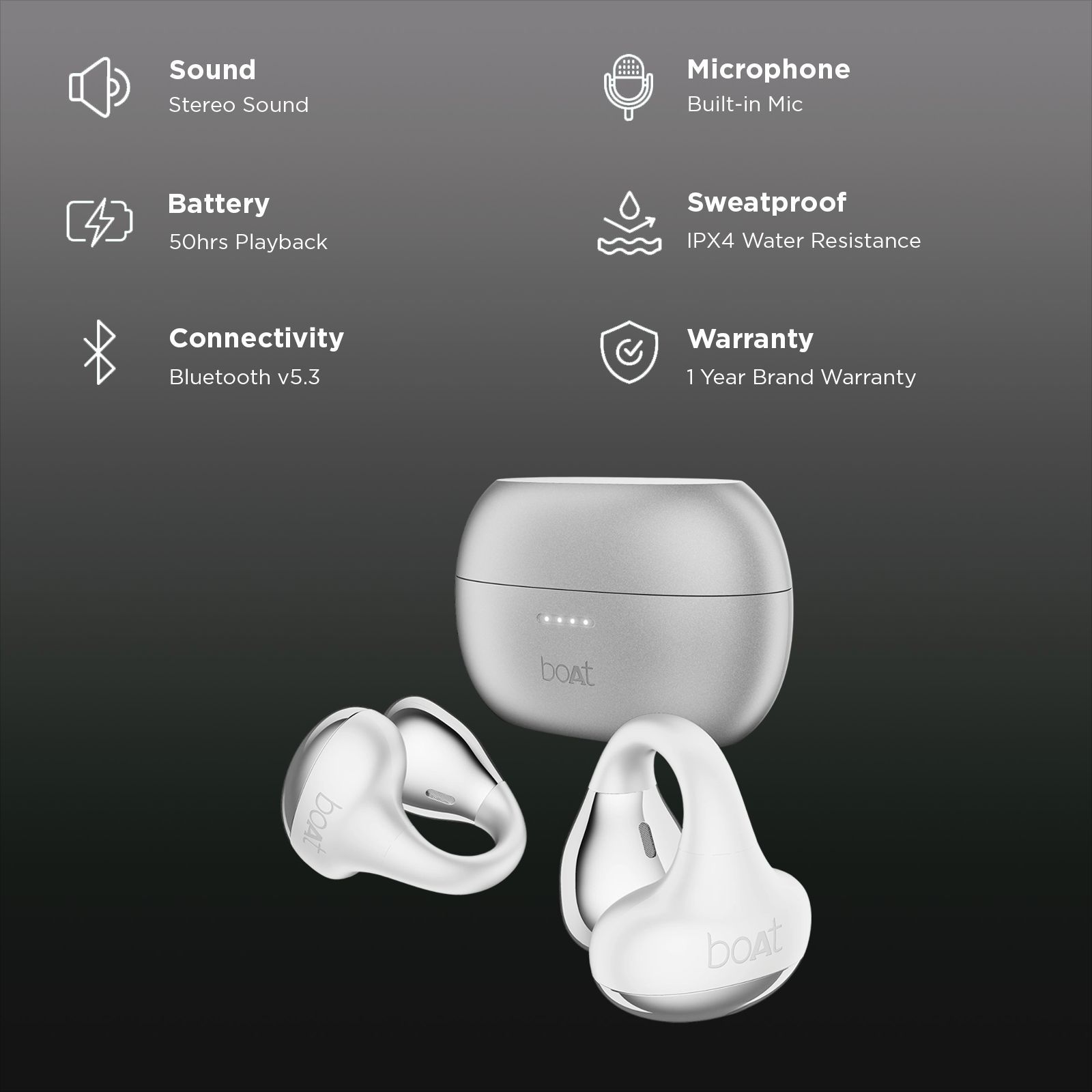 boAt Airdopes Loop TWS Earbuds with Noise Isolation (IPX4 Splash and Sweat Resistant, ASAP Charge, Pearl White)_2