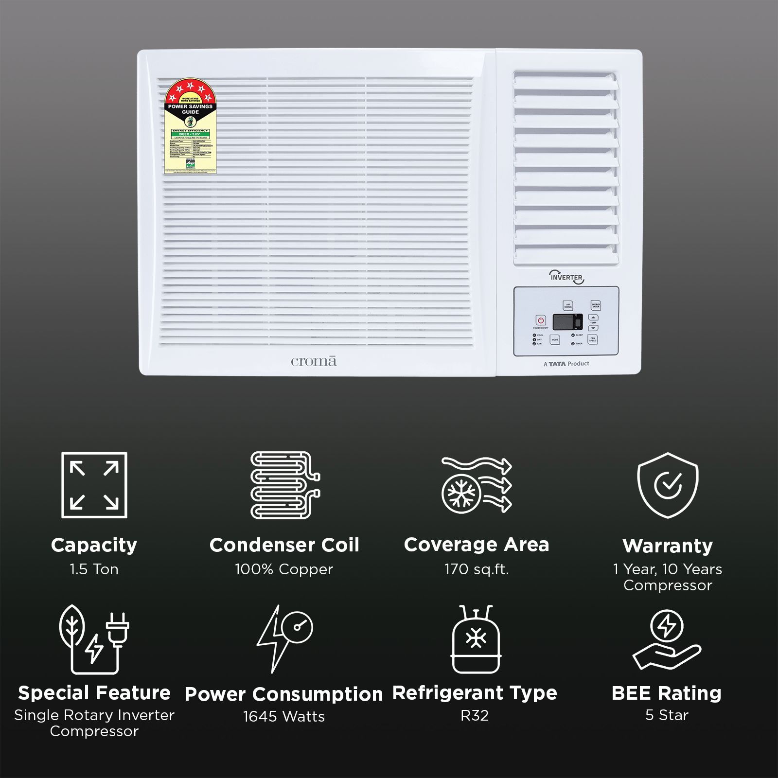 Croma 1.5 Ton 5 Star Inverter Window AC with Self Diagnosis (2025 Model, Copper Condenser)_2