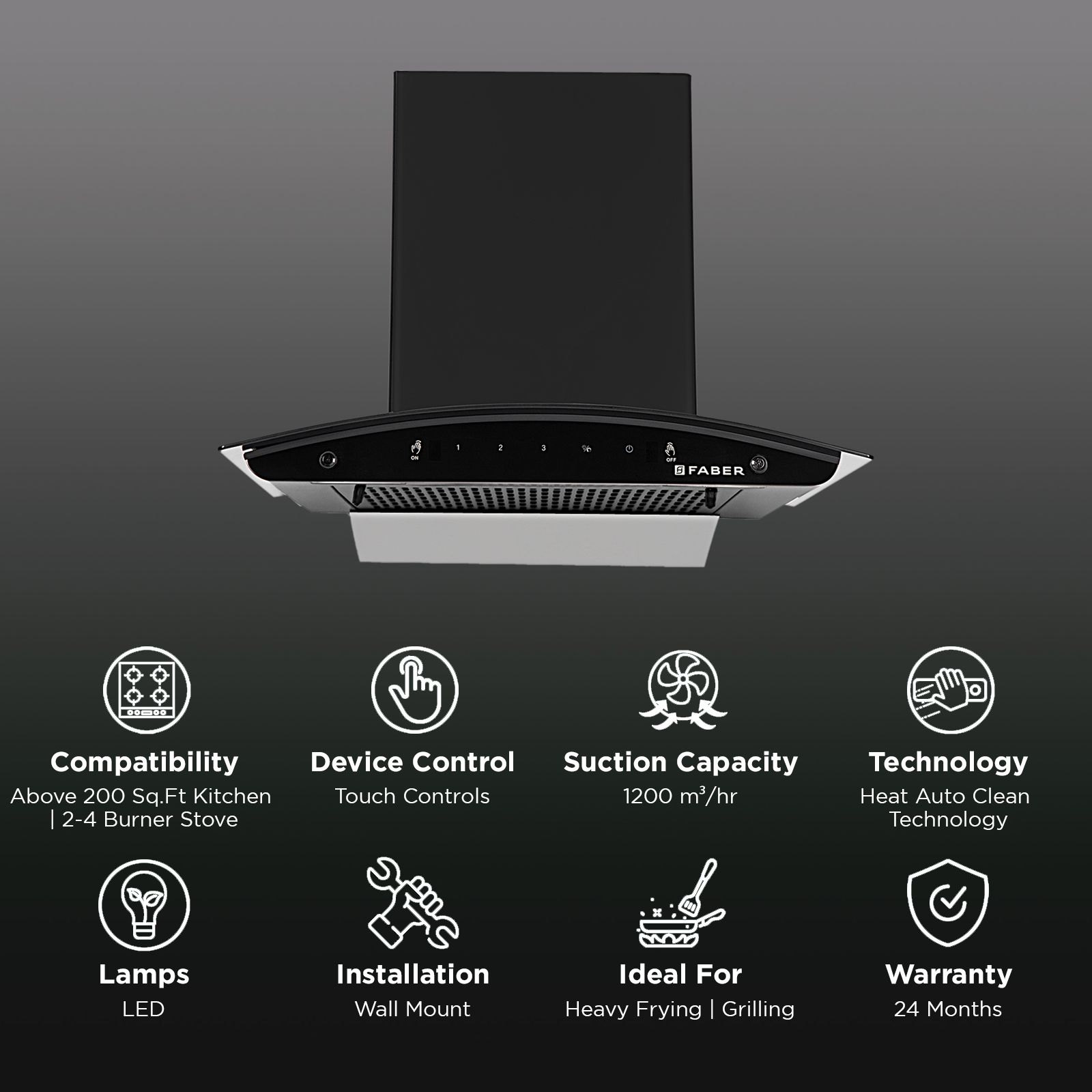 FABER FLORENCE IN FL SC HC BK 60cm 1200m3/hr Ductless Auto Clean Wall Mounted Chimney with Motion Sensor Control (Black)_3
