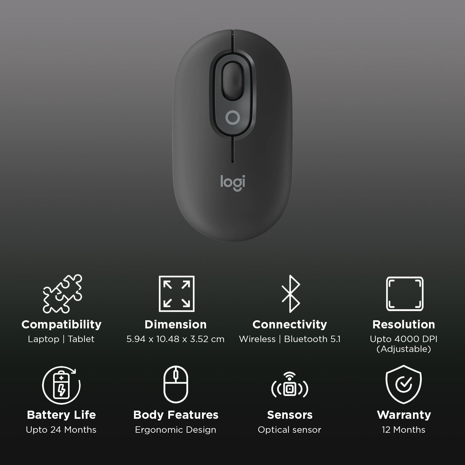 logitech POP Bluetooth Wireless Optical Performance Mouse with Emoji Software (4000 DPI Adjustable, 3 Easy Switch Channels, Graphite)_2