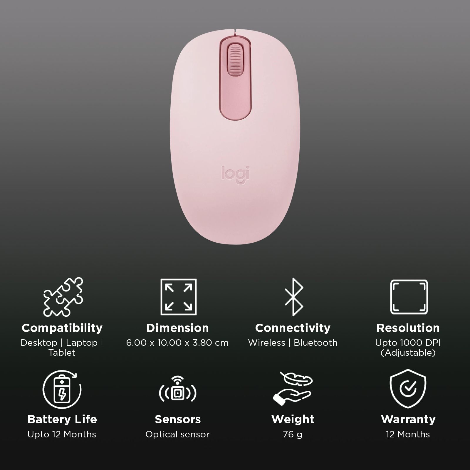 logitech M196 Bluetooth Wireless Optical Performance Mouse with Line-by-Line Scrolling (1000 DPI, Bluetooth Low Energy Technology, Rose)_2