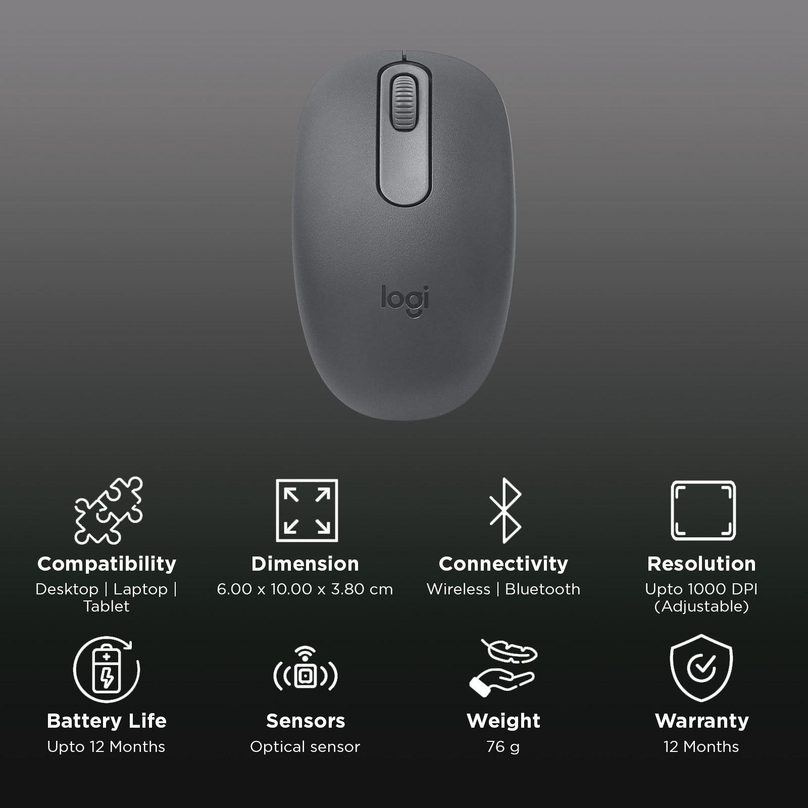 logitech M196 Bluetooth Wireless Optical Performance Mouse with Line-by-Line Scrolling (1000 DPI, Bluetooth Low Energy Technology, Graphite)_2