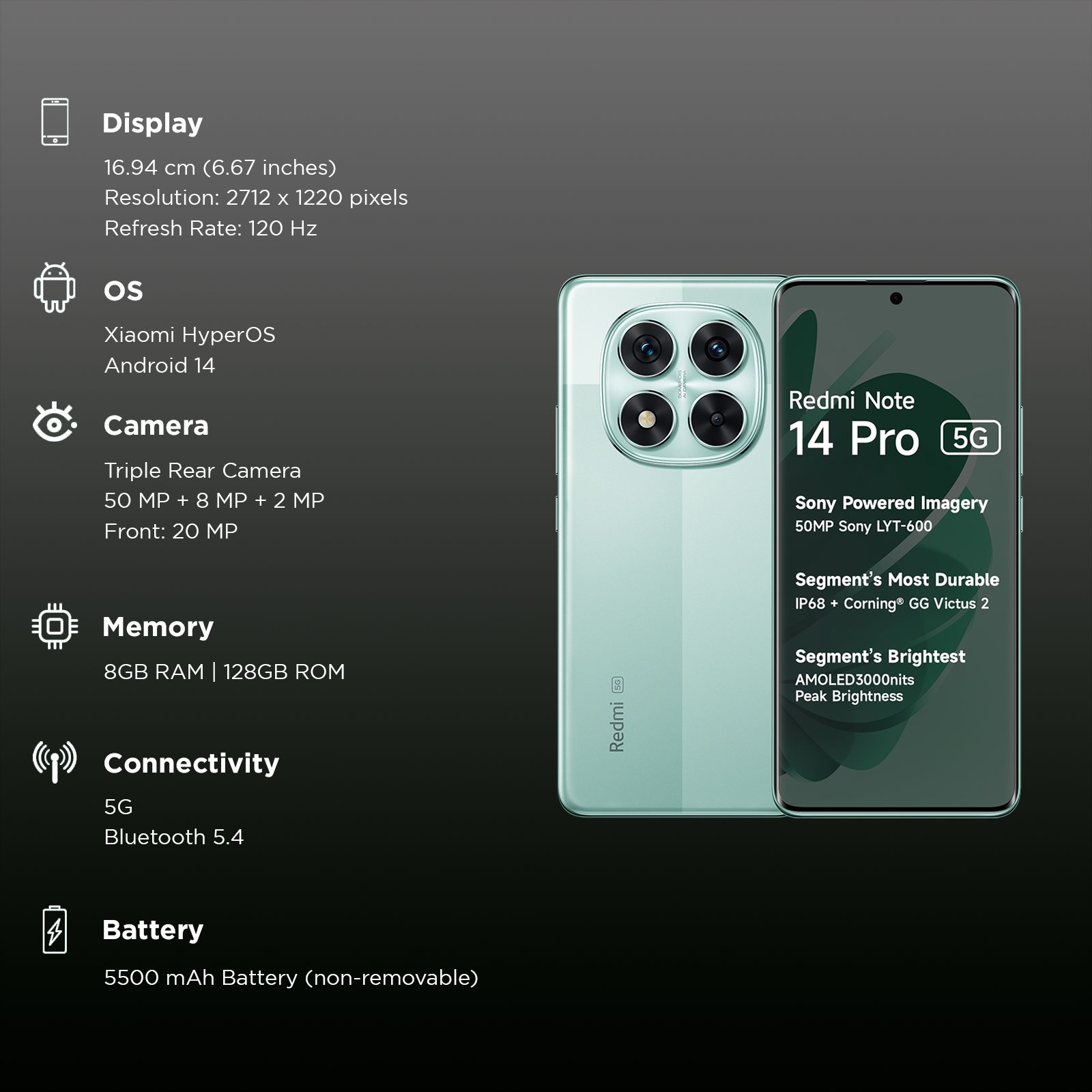 Redmi Note 14 Pro 5G (8GB RAM, 128GB, Ivy Green) Redmi Note 14 Pro 5G (8GB RAM, 128GB, Ivy Green)_3