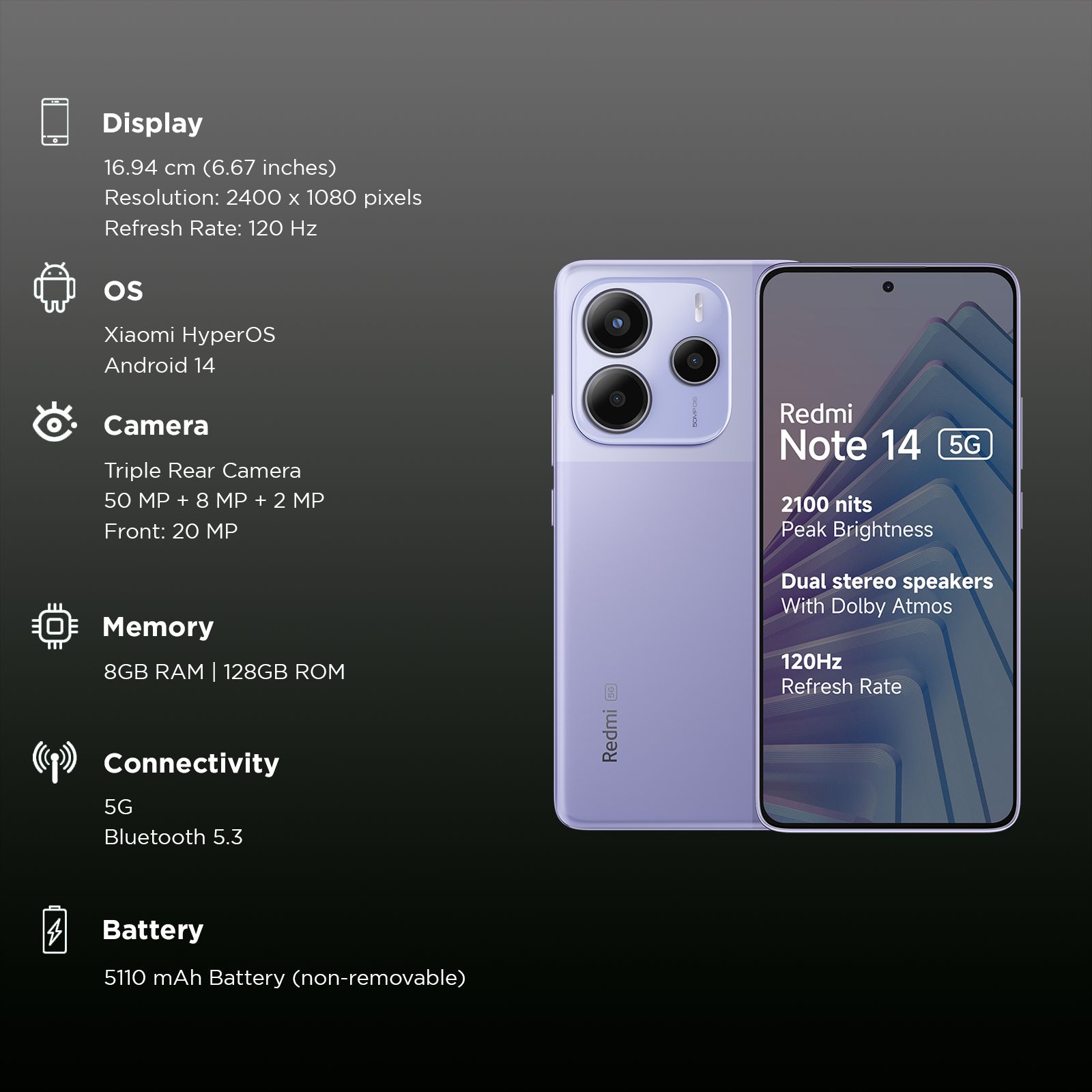 Redmi Note 14 5G (8GB RAM, 128GB, Phantom Purple) Redmi Note 14 5G (8GB RAM, 128GB, Phantom Purple)_3