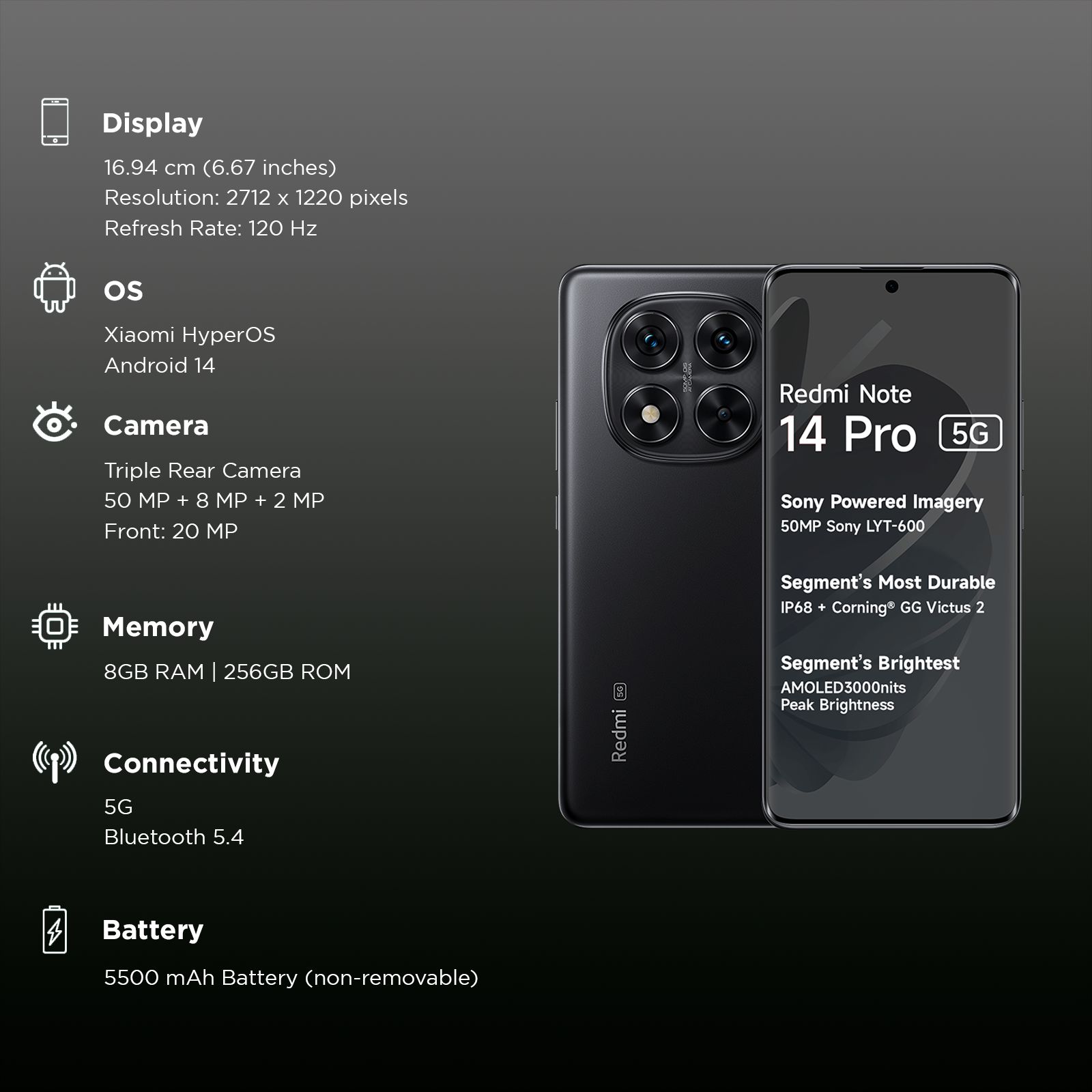 Redmi Note 14 Pro 5G (8GB RAM, 256GB, Titan Black) Redmi Note 14 Pro 5G (8GB RAM, 256GB, Titan Black)_3