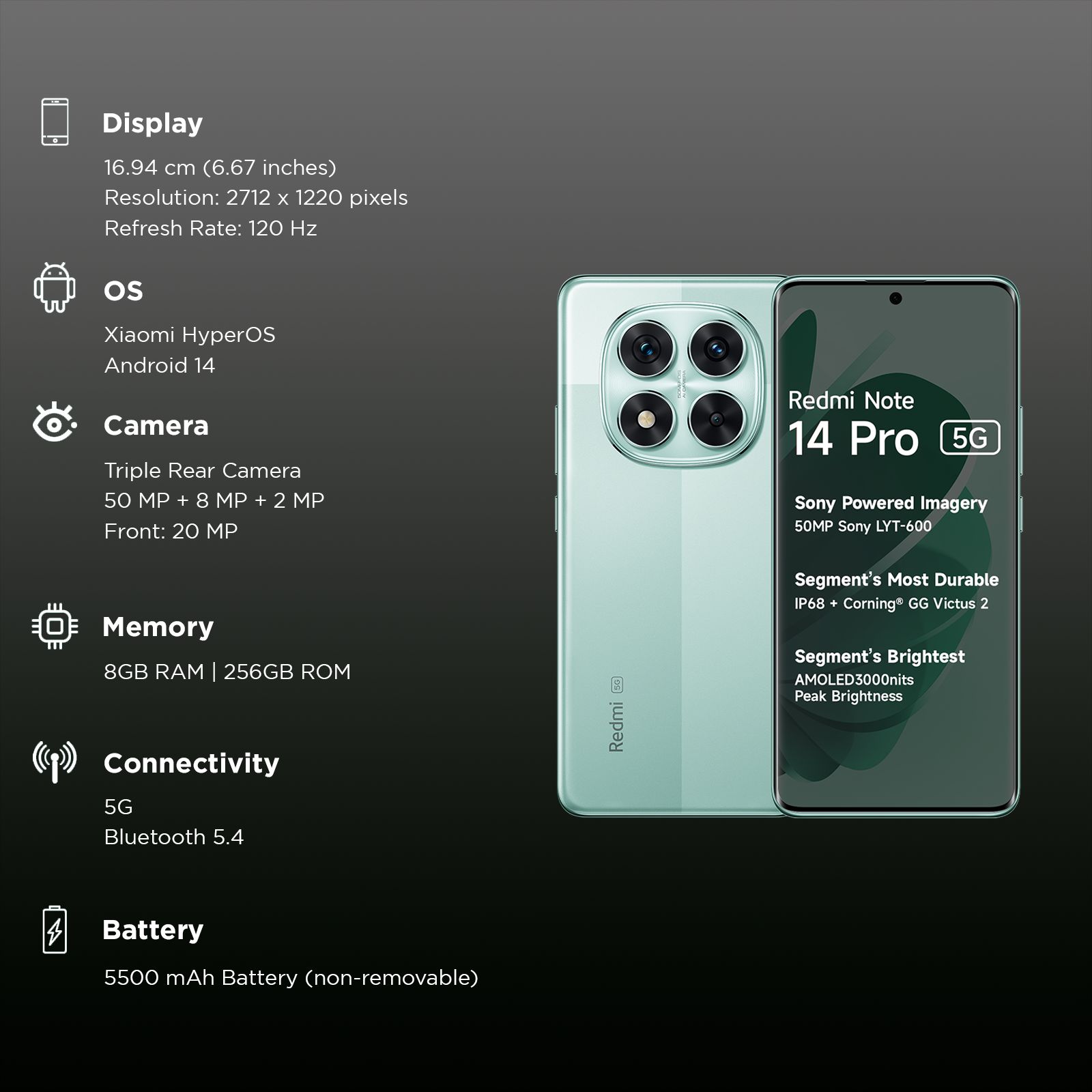 Redmi Note 14 Pro 5G (8GB RAM, 256GB, Ivy Green) Redmi Note 14 Pro 5G (8GB RAM, 256GB, Ivy Green)_3