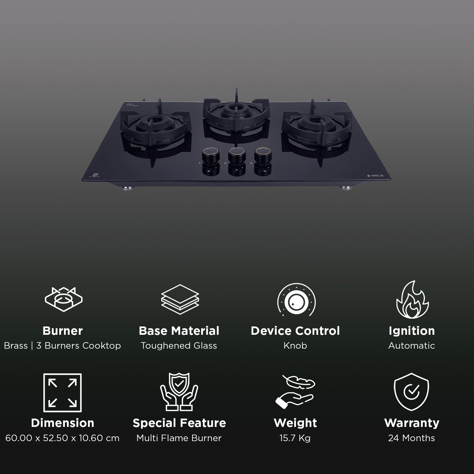elica FLEXI 360 LOTUS IND HD BRASS Toughened Glass Top 3 Burner Automatic Hob (Cast Iron Grid, Black) elica FLEXI 360 LOTUS IND HD BRASS Toughened Glass Top 3 Burner Automatic Hob (Cast Iron Grid, Black)_3