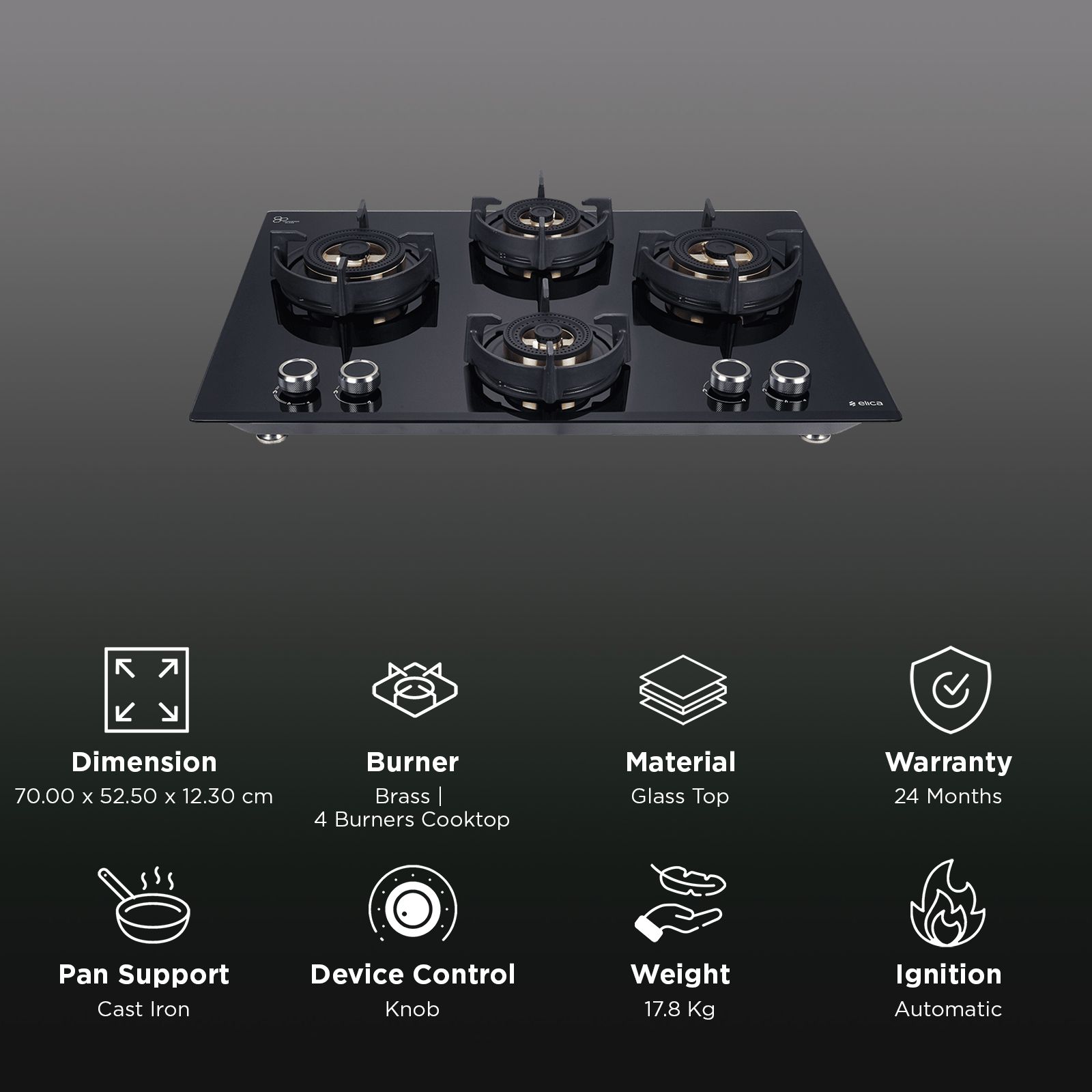 elica FLEXI DFS FB MFC 4B 70 DX FFD Glass Top 4 Burner Automatic Hob (Flame Failure Device, Black)_3