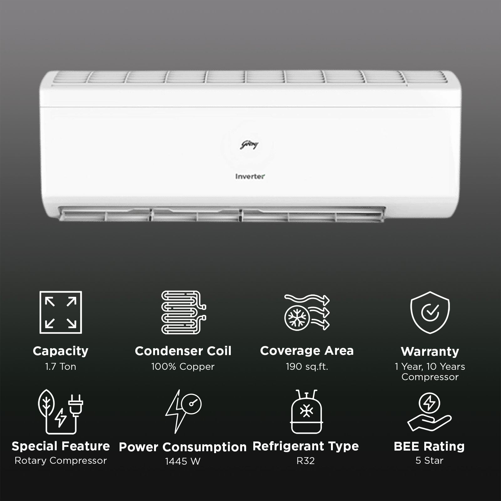 Godrej 5 in 1 Convertible 1.7 Ton 5 Star Inverter Split AC with i-Sense Technology (Copper Condenser, SIC 20ITC5-WWR) Godrej 5 in 1 Convertible 1.7 Ton 5 Star Inverter Split AC with i-Sense Technology (Copper Condenser, SIC 20ITC5-WWR)_2