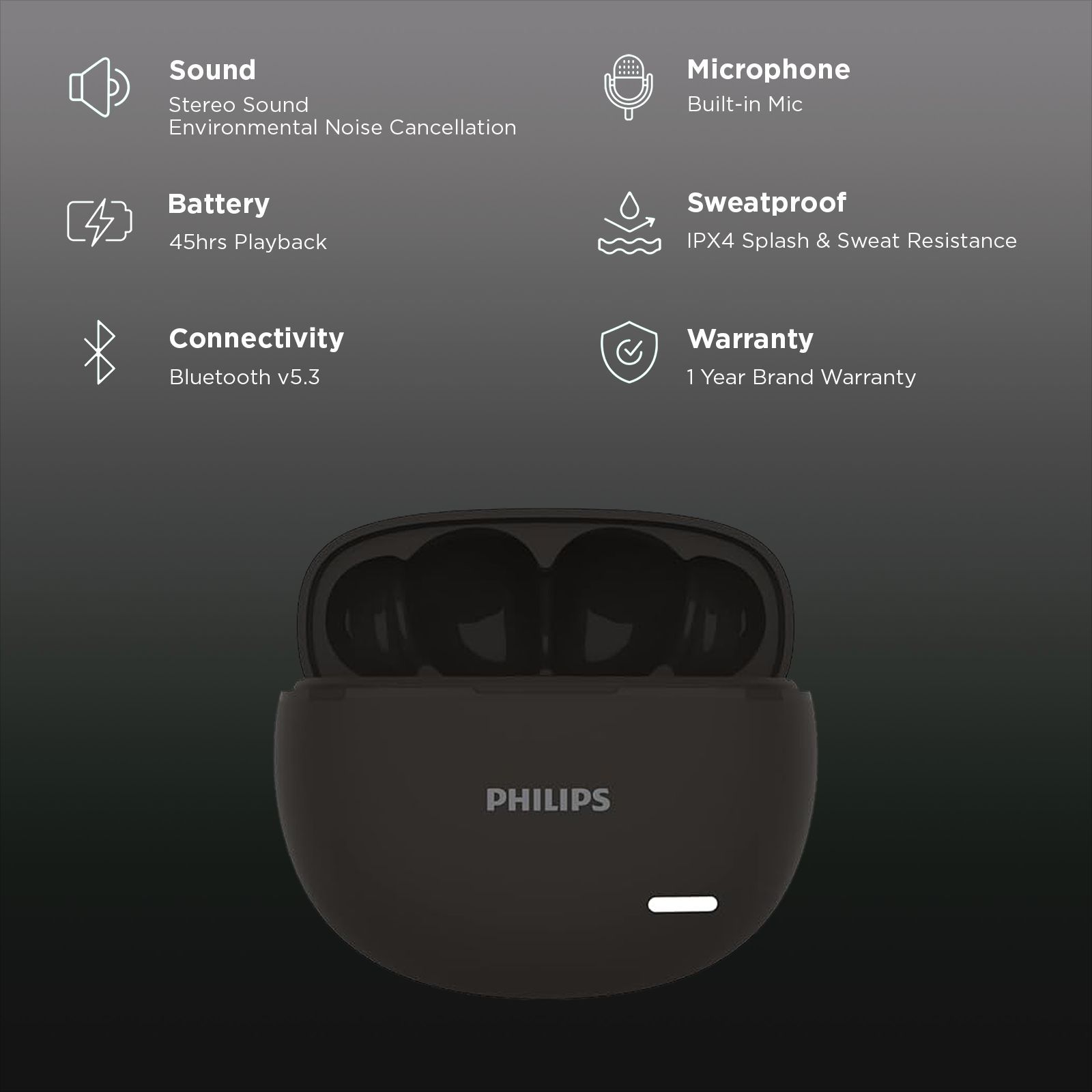 PHILIPS TAT1179BK/94 TWS Earbuds with Environmental Noise Cancellation (IPX4 Splash and Sweat Resistant, Dynamic Drivers, Black)_2