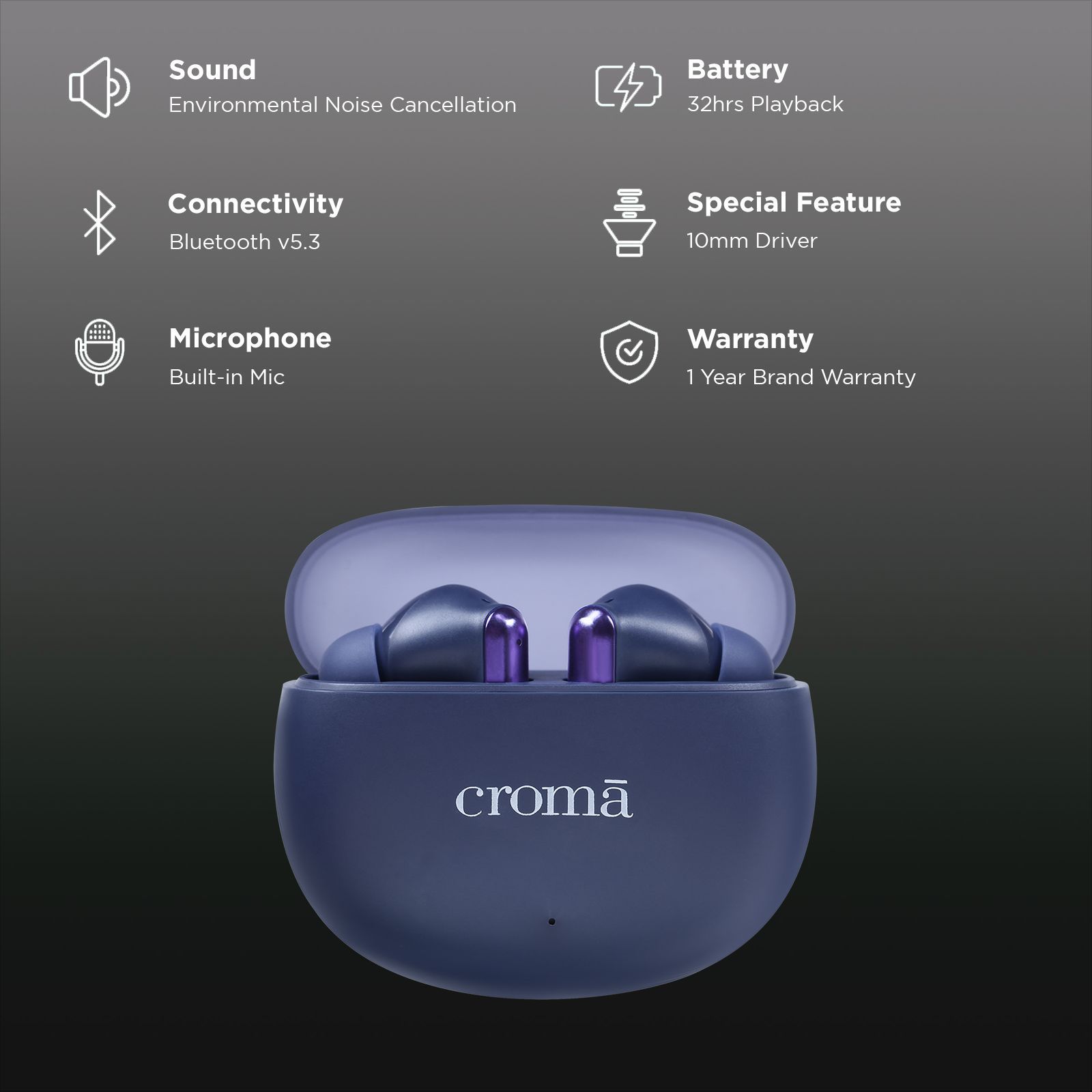 Croma TWS Earbuds with Environmental Noise Cancellation (IPX4 Water Resistant, Quad Mic, Blue) Croma TWS Earbuds with Environmental Noise Cancellation (IPX4 Water Resistant, Quad Mic, Blue)_2