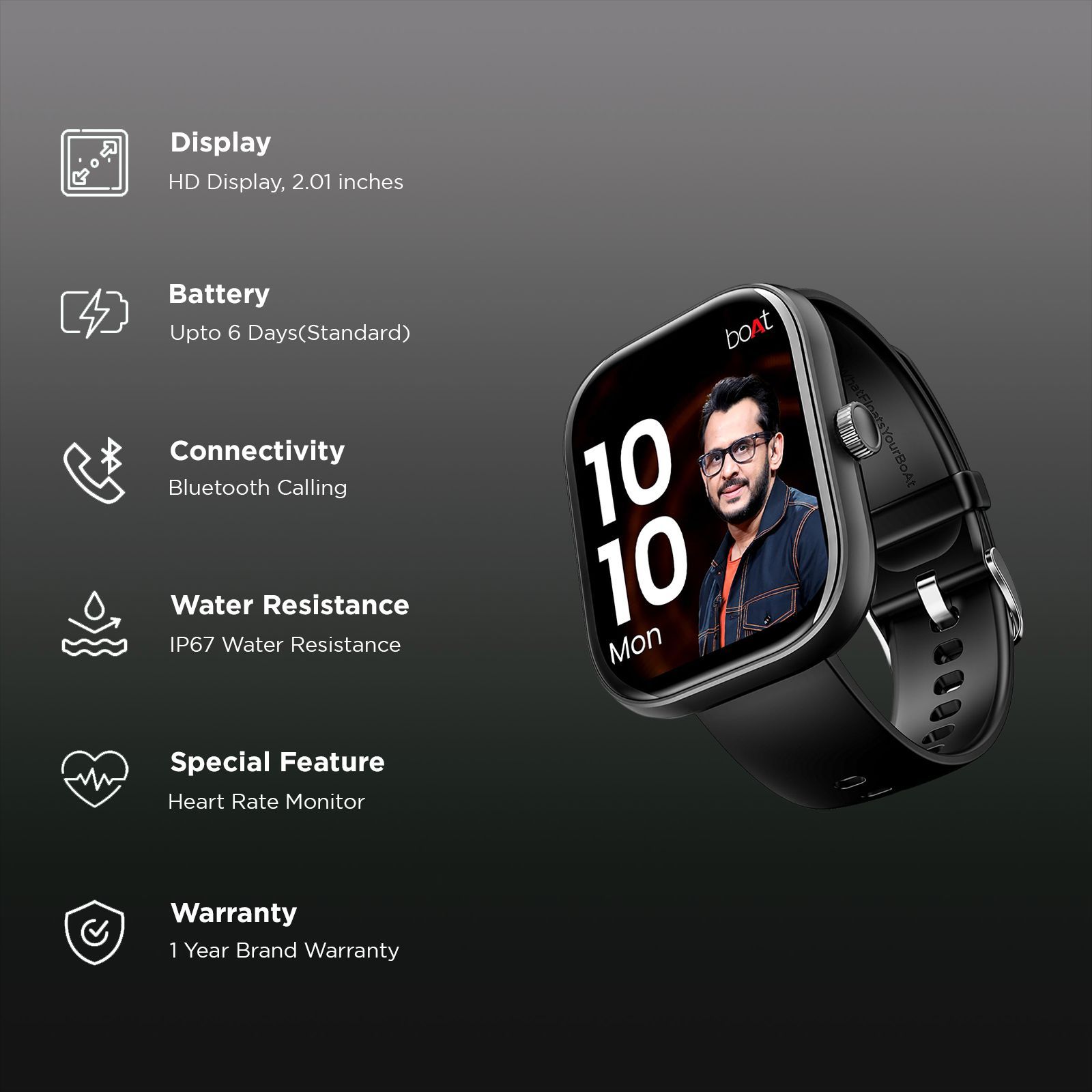 boAt Wave Sigma Smartwatch with Bluetooth Calling (51mm HD Display, IP67 Water Resistant, Active Black Strap)_2