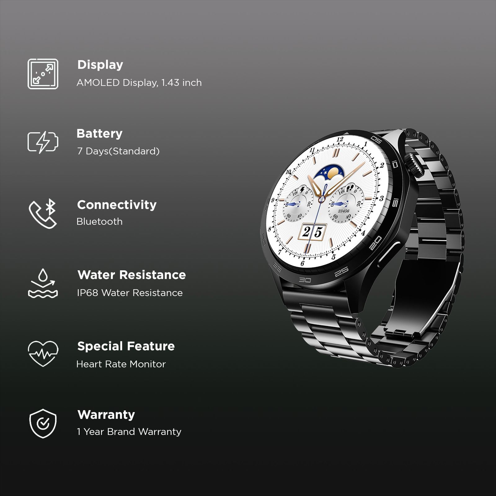 boAt Enigma Radiant Smartwatch with Bluetooth Calling (36.3mm AMOLED Display, IP68 Water Resistant, Metal Black Strap)_2
