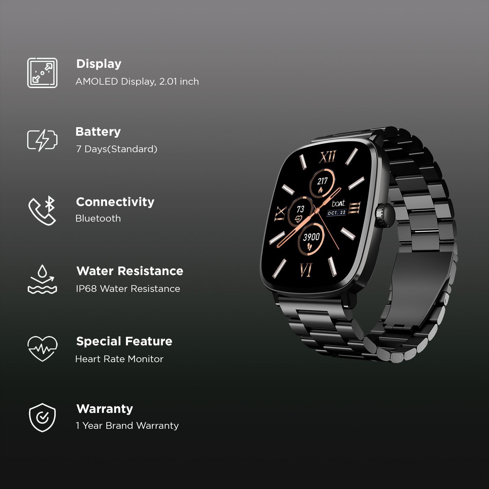 boAt Ultima Regal Smartwatch with Bluetooth Calling (51mm AMOLED Display, IP68 Water Resistant, Steel Black Strap) boAt Ultima Regal Smartwatch with Bluetooth Calling (51mm AMOLED Display, IP68 Water Resistant, Steel Black Strap)_2