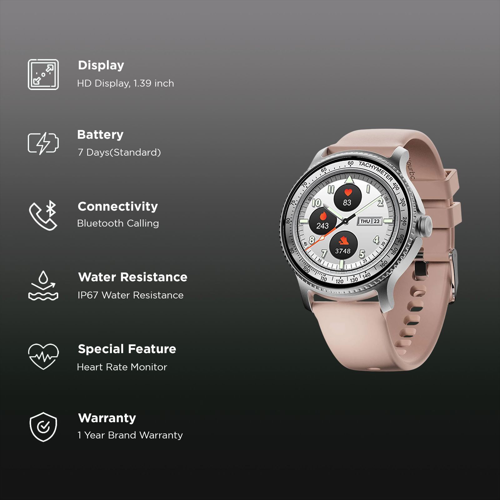 boAt Lunar Discovery Smartwatch with Bluetooth Calling (35mm HD Display, IP67 Water Resistant, Cherry Blossom Strap)_2