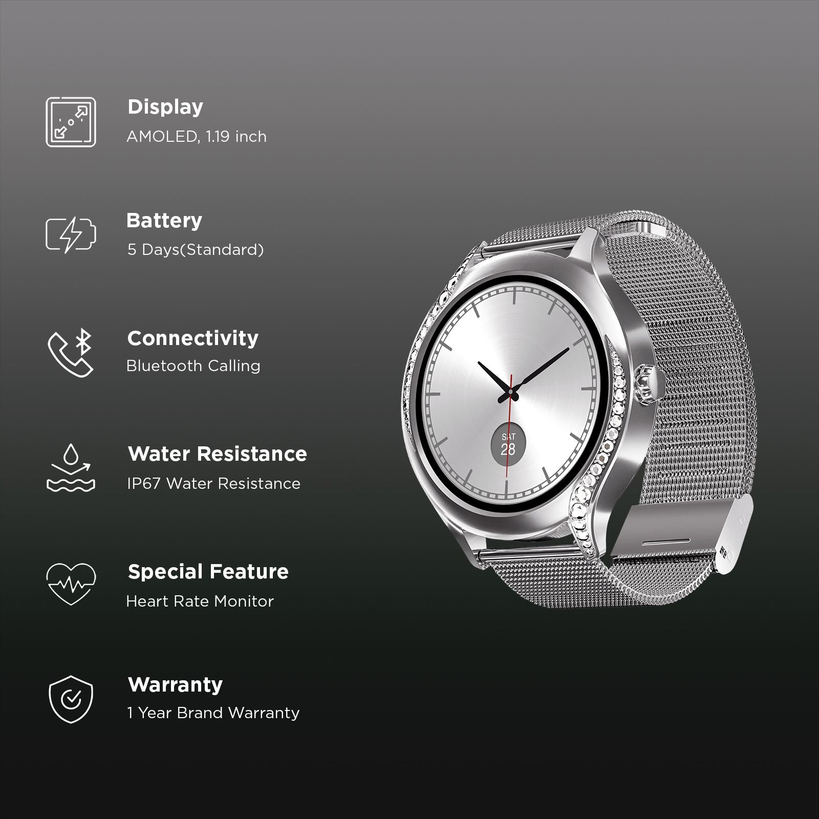boAt Enigma Gem Smartwatch with Bluetooth Calling (30.2mm AMOLED Display, IP67 Water Resistant, Metallic Silver Strap) boAt Enigma Gem Smartwatch with Bluetooth Calling (30.2mm AMOLED Display, IP67 Water Resistant, Metallic Silver Strap)_2