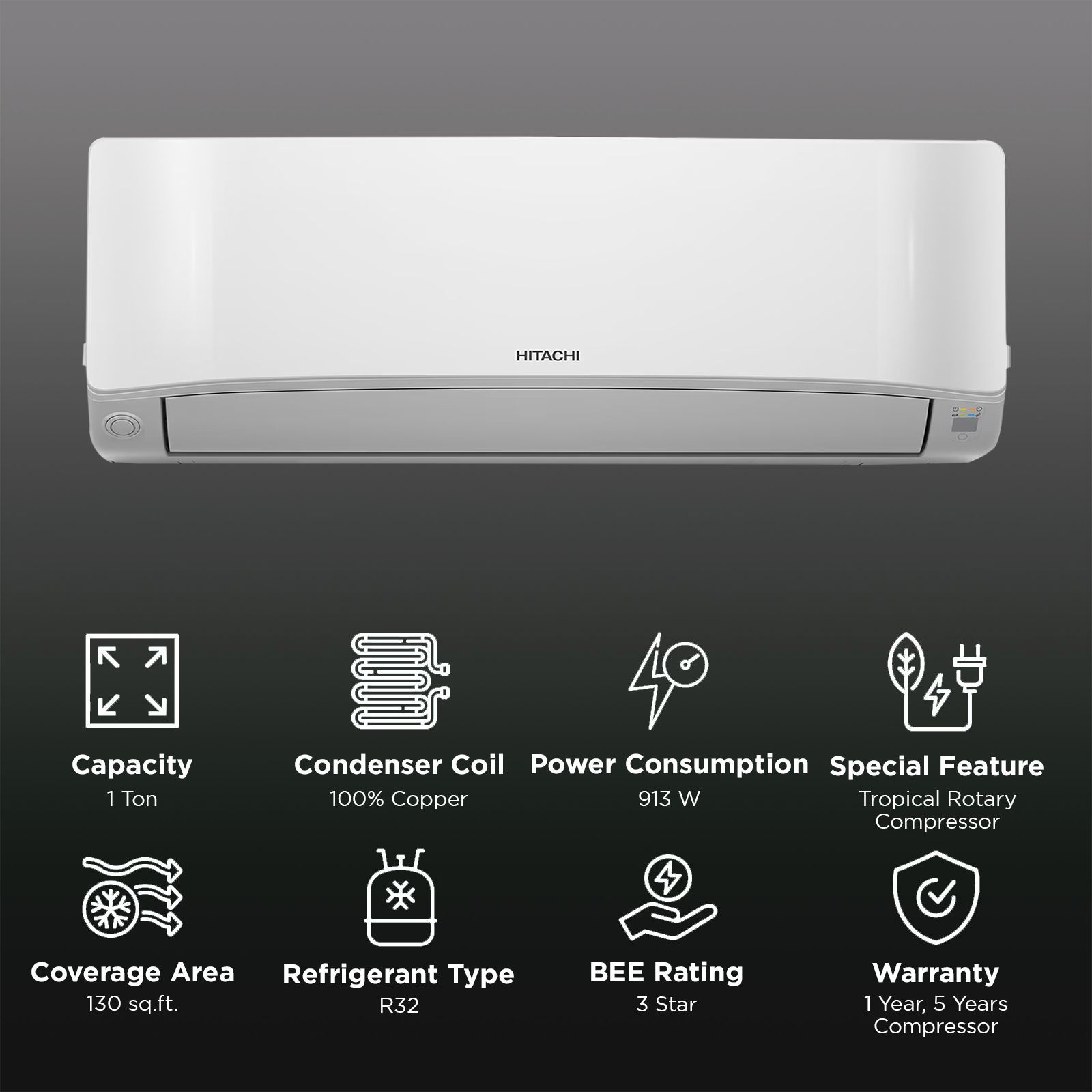 HITACHI Senpai 3200FL 1 Ton 3 Star Fixed Speed Split AC (Copper Condenser, Anti-Bacterial SuperFine Mesh Filter, RAS.B312PCAIBA1)_2