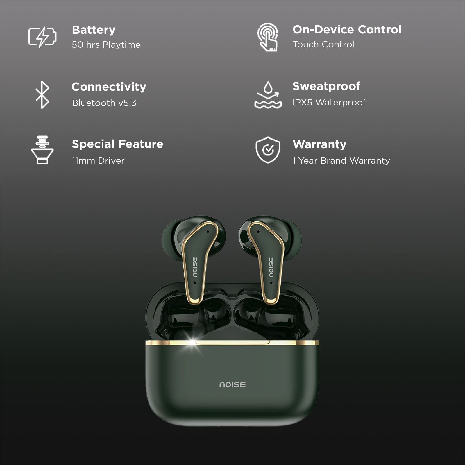 noise Buds VS102 Elite TWS Earbuds with Environmental Noise Cancellation (IPX5 Water Resistant, 11mm Driver, Forest Green)_2