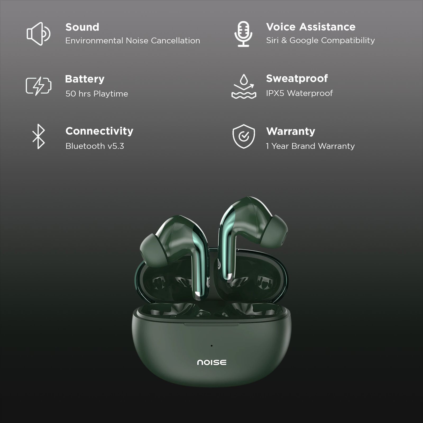 noise Buds Verve 2 TWS Earbuds with Environmental Noise Cancellation (IPX5 Water Resistant, 13mm Driver, Forest Green)_2