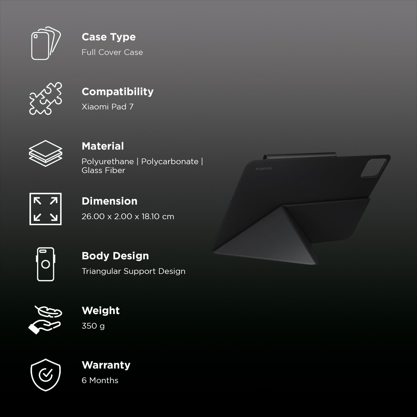 Xiaomi Polyurethane, Polycarbonate & Glass Fiber Case Cover for Xiaomi Pad 7 (Magnetic Absorption, Black)_2