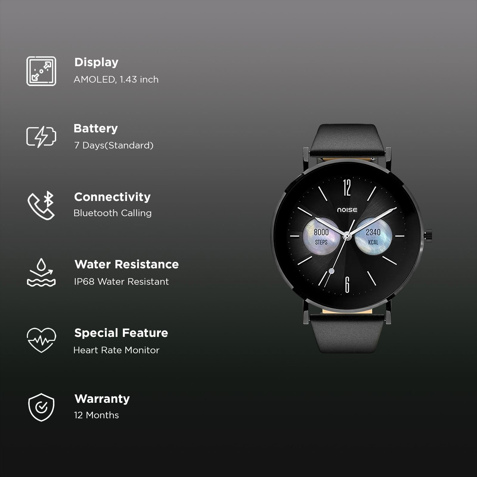 noise NoiseFit Diva 2 Smartwatch with Bluetooth Calling (36mm AMOLED Display, IP68 Water Resistant, Classic Black Strap)_2