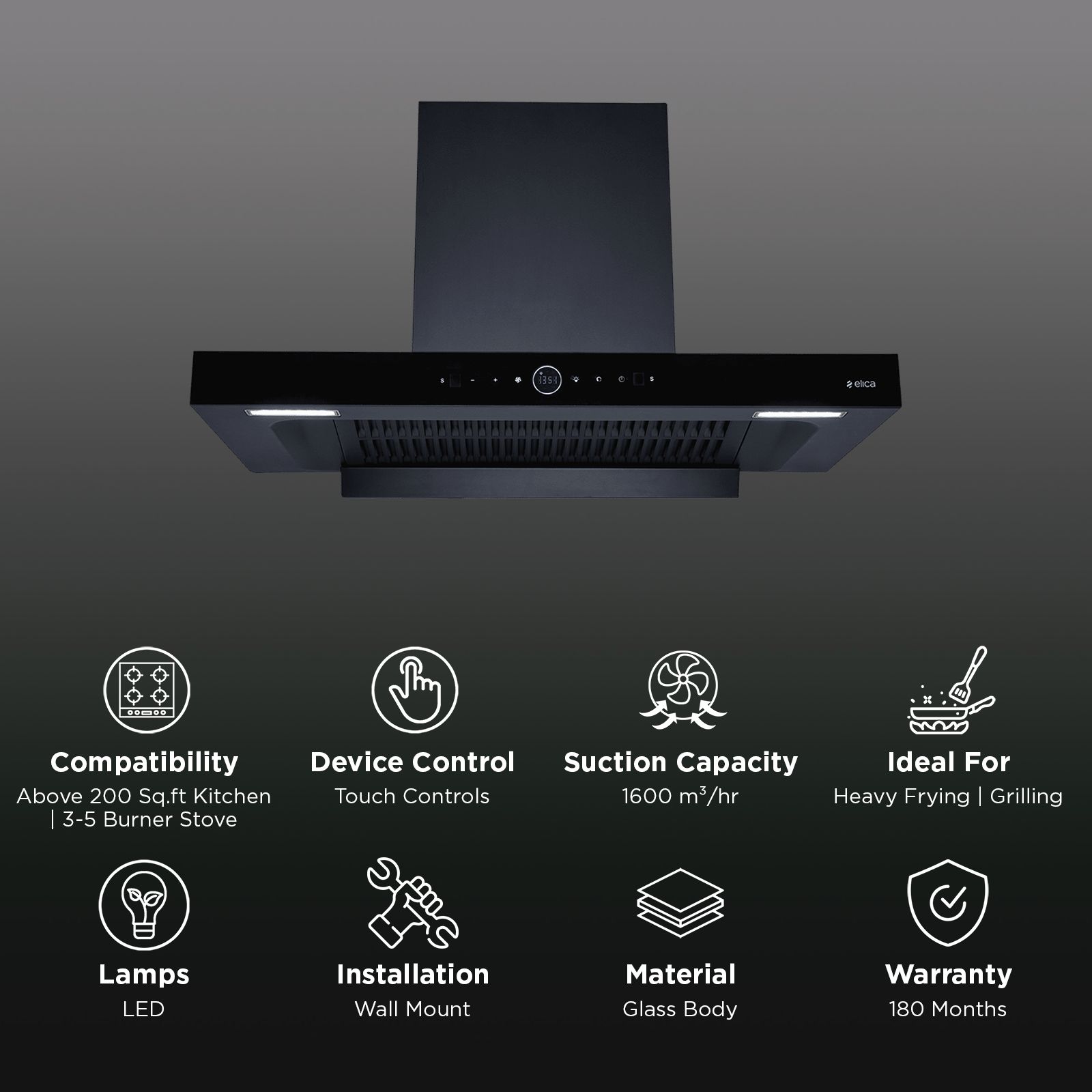 elica SPT MAX PRO PLUS FL 900 BLDC HAC LTW MS NERO FULL GRILL 90cm 1600m3/hr Ducted Wall Mounted Chimney with Motion Sensor Control (Black)_3