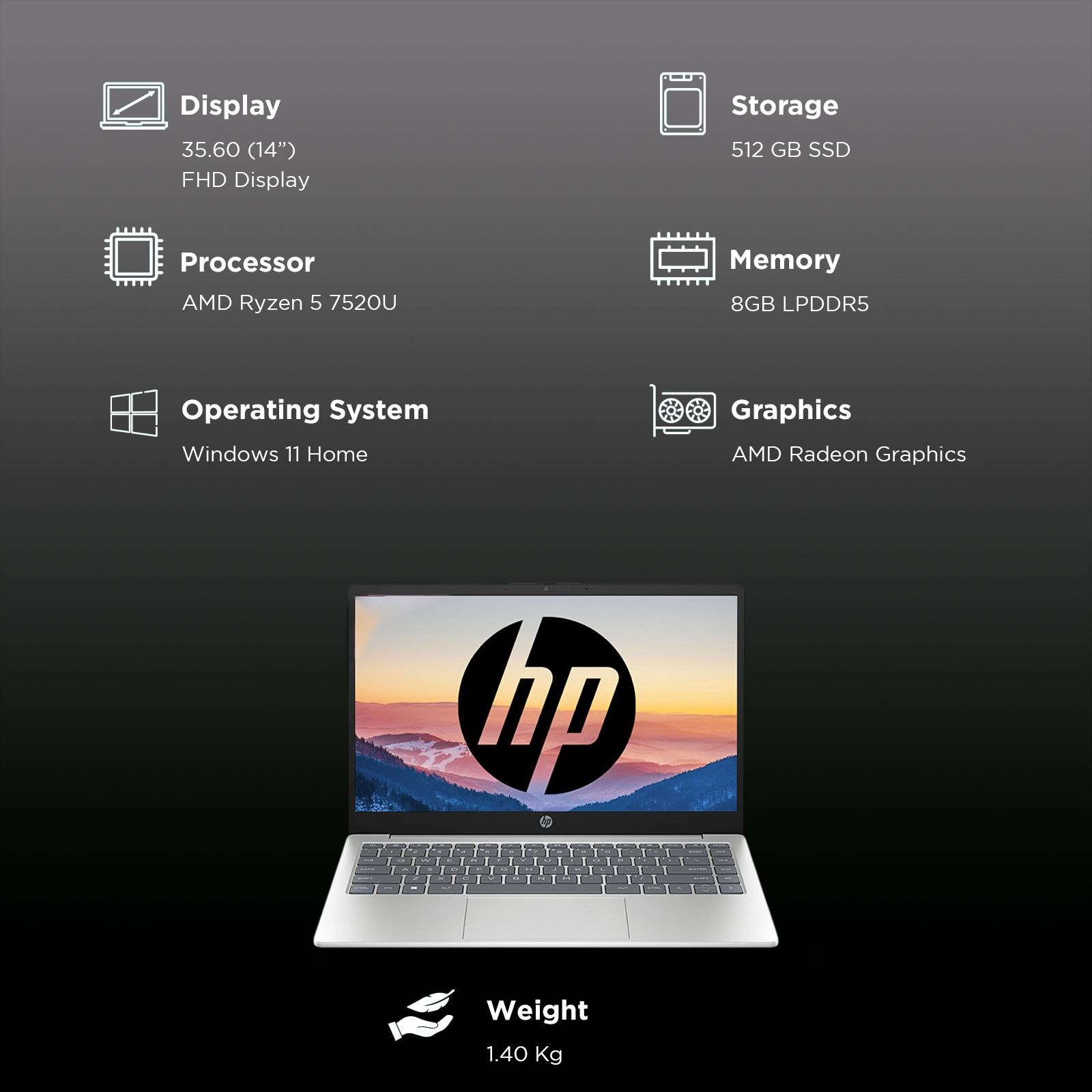 HP 14-em0026AU AMD Ryzen 5 7520U Thin & Light Laptop (8GB, 512GB SSD, Windows 11 Home, 14 inch Full HD Display, MS Office 2021, Natural Silver, 1.4 KG)_3