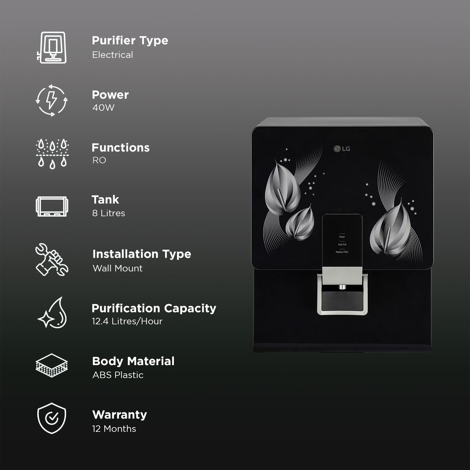 LG WW146RPLB 8L RO + Mineral Booster Water Purifier with Steel Tank (Black) LG WW146RPLB 8L RO + Mineral Booster Water Purifier with Steel Tank (Black)_3