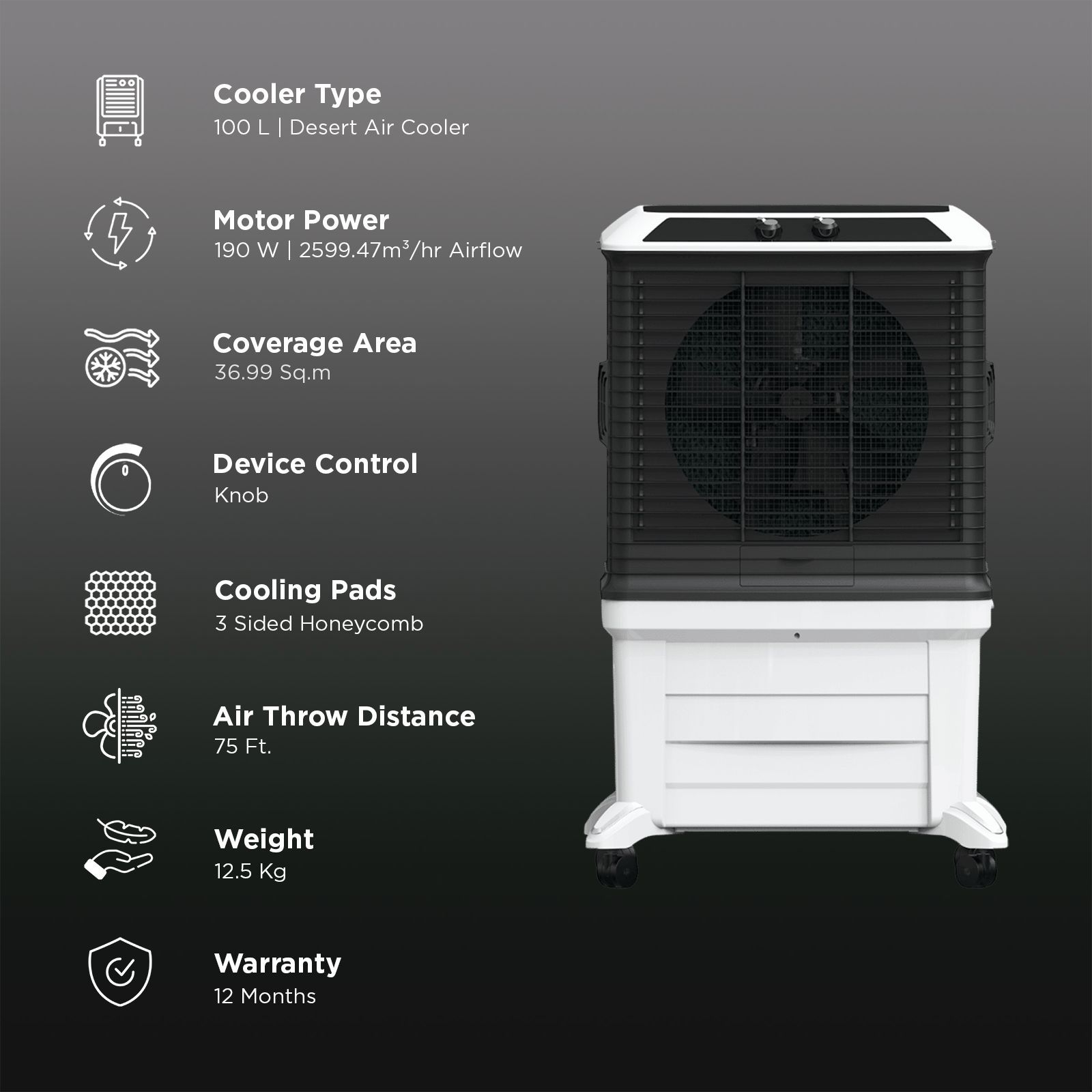 Symphony Arctic Circle 100 Litres Desert Air Cooler with i-Pure+ Technology (Inverter Compatible, Grey & Black) Symphony Arctic Circle 100 Litres Desert Air Cooler with i-Pure+ Technology (Inverter Compatible, Grey & Black)_3