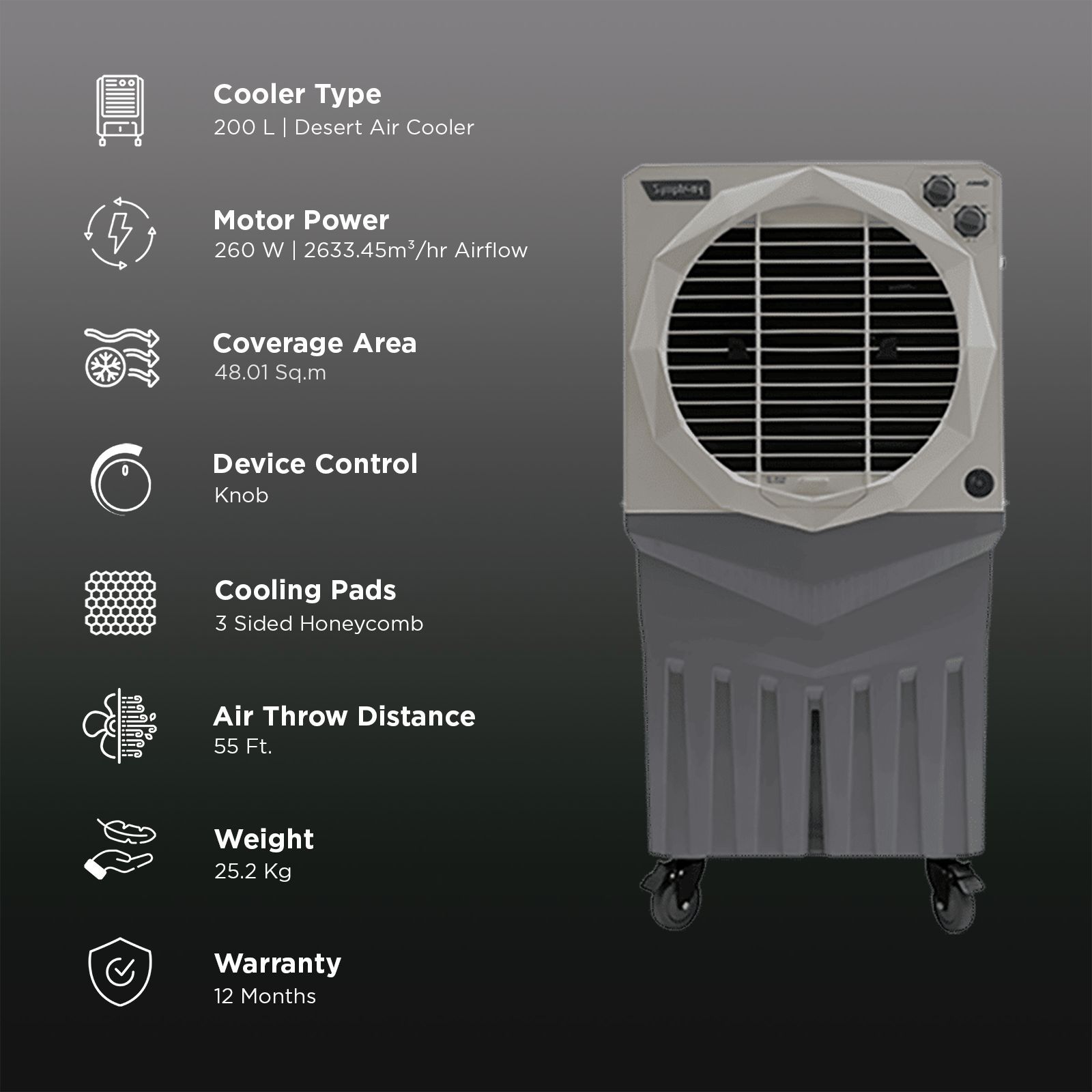 Symphony Jumbo 200EX 200 Litres Desert Air Cooler with CFD Technology (Inverter Compatible, White & Grey)_3