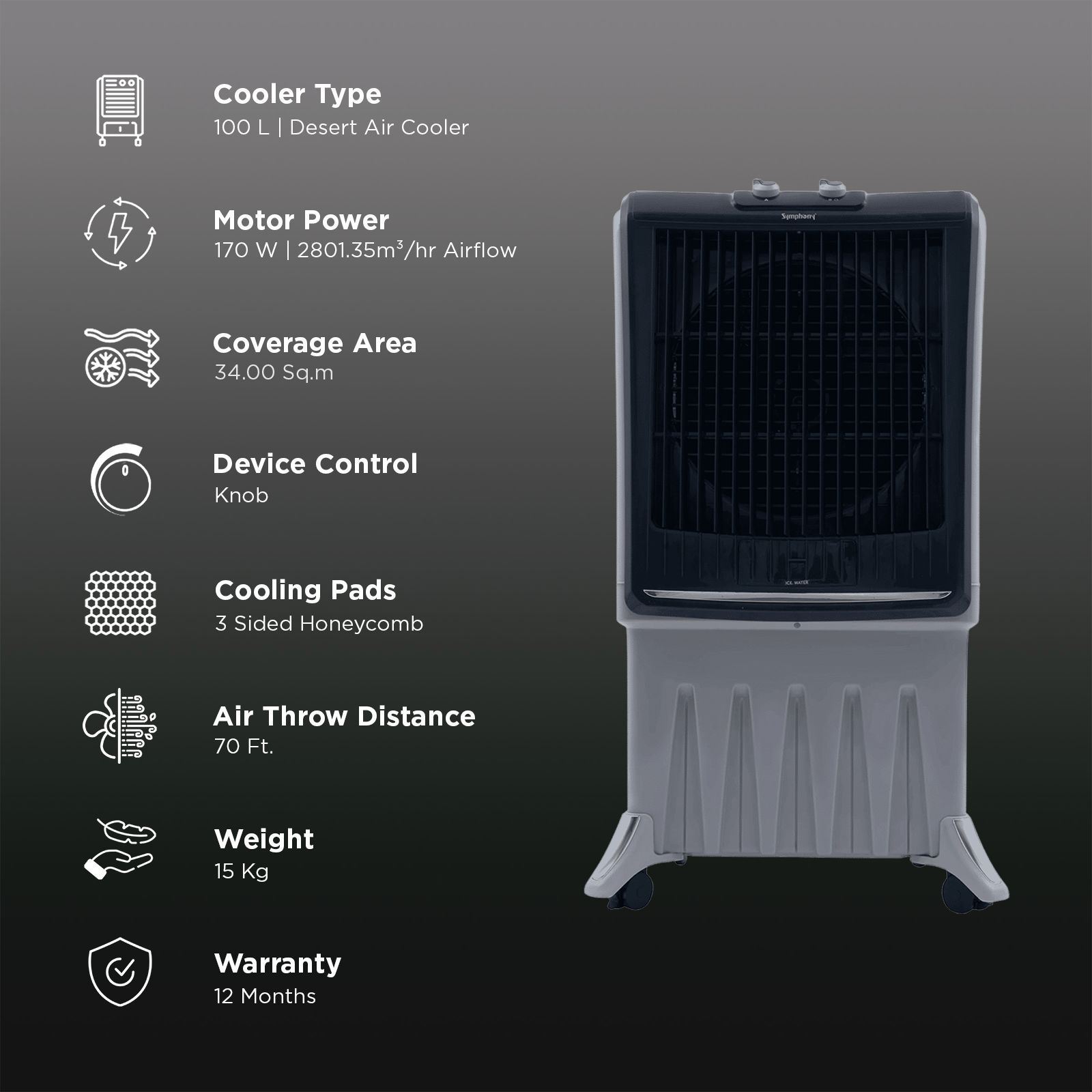 Symphony Silenzo 100 Litres Desert Air Cooler with i-Pure+ Technology (Inverter Compatible, Grey & Blue) Symphony Silenzo 100 Litres Desert Air Cooler with i-Pure+ Technology (Inverter Compatible, Grey & Blue)_3