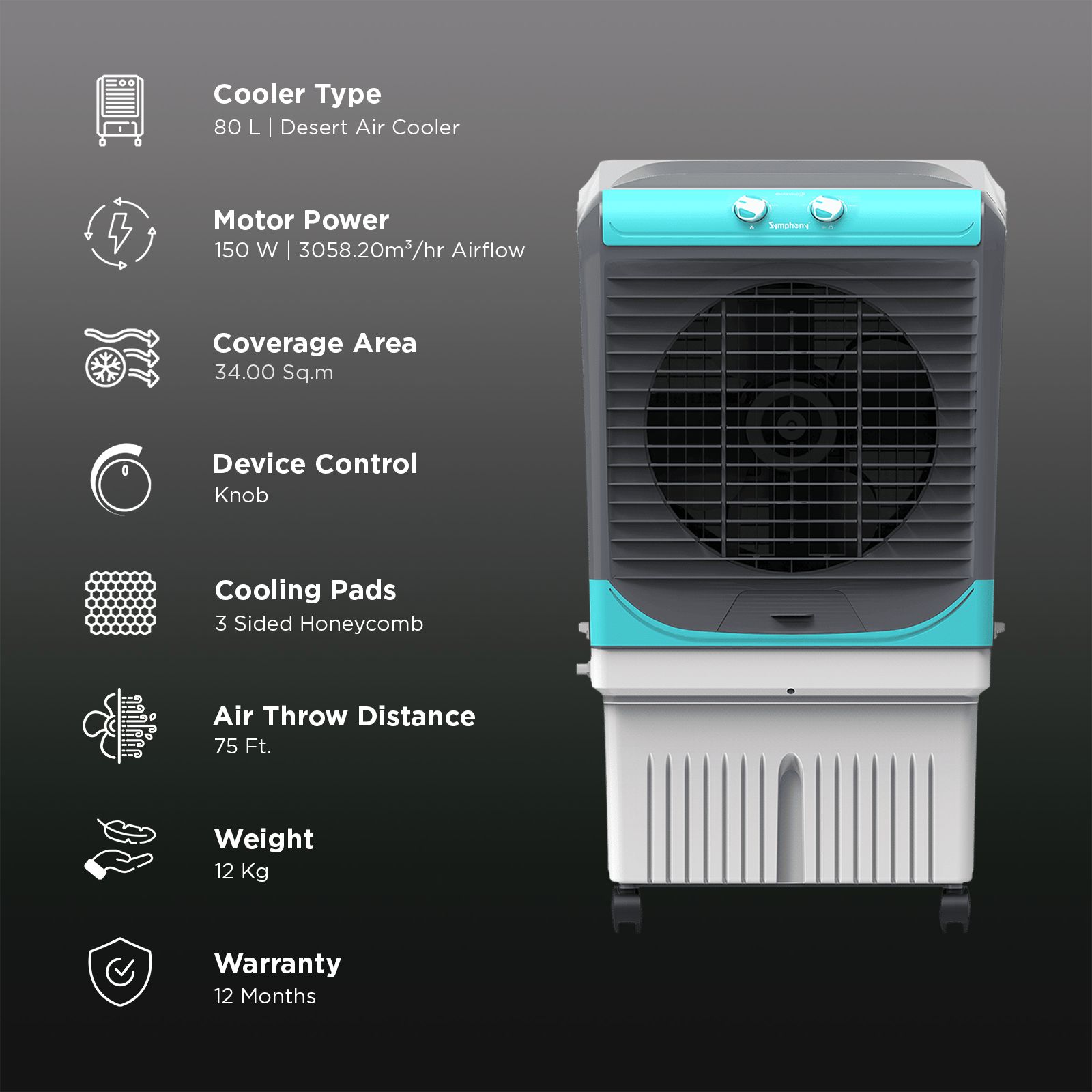 Symphony Maxwind 80XL+ 80 Litres Desert Air Cooler with CFD Technology (Inverter Compatible, Grey & Blue)_3