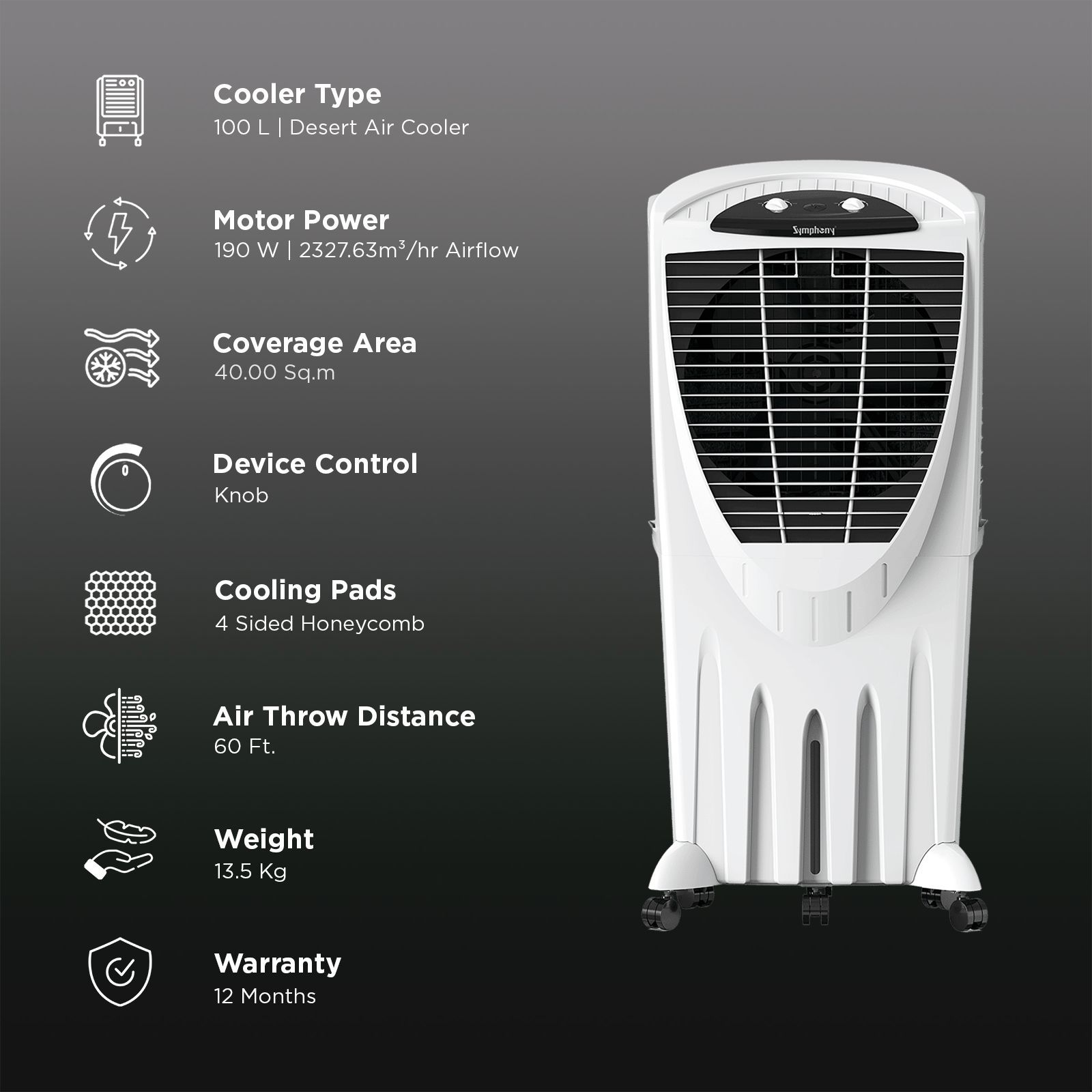 Symphony Winter 100XL 100 Litres Desert Air Cooler with CFD Technology (Inverter Compatible, White)_3
