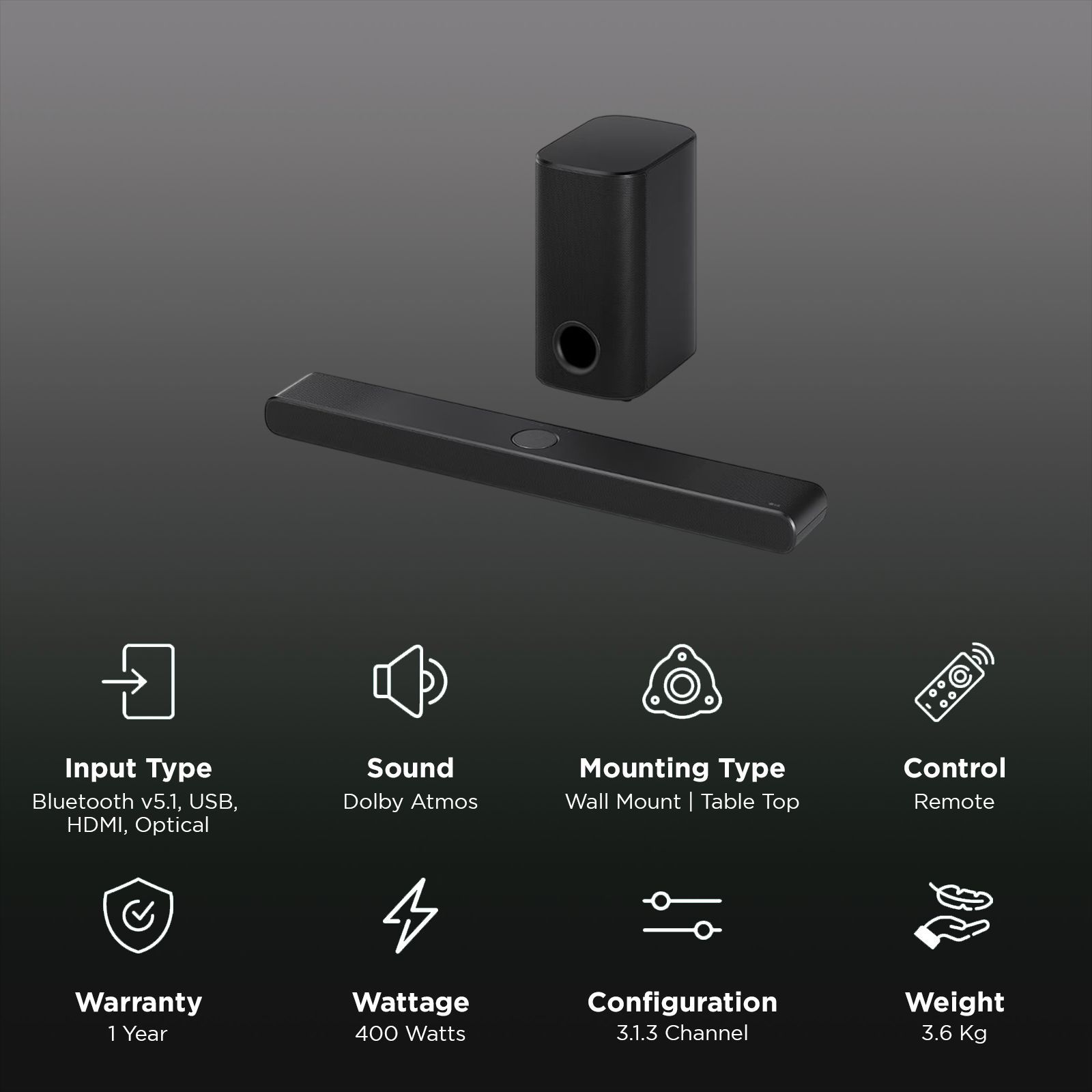 LG S77TY 400W Bluetooth Soundbar with Remote (Dolby Atmos, 3.1.3 Channel, Black)_2