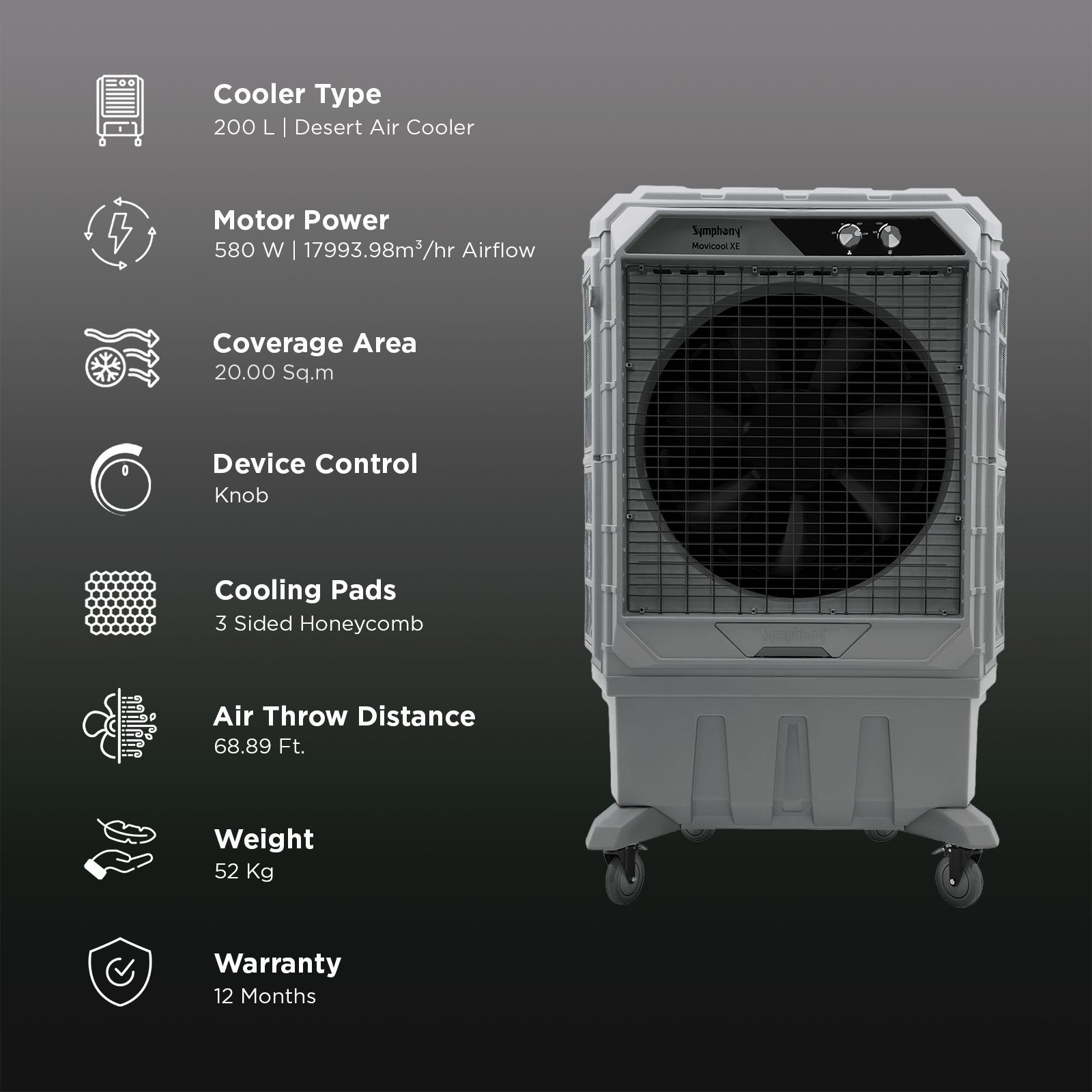 Symphony Movicool XE 200 Litres Desert Air Cooler with CFD Technology (Inverter Compatible, Grey) Symphony Movicool XE 200 Litres Desert Air Cooler with CFD Technology (Inverter Compatible, Grey)_3