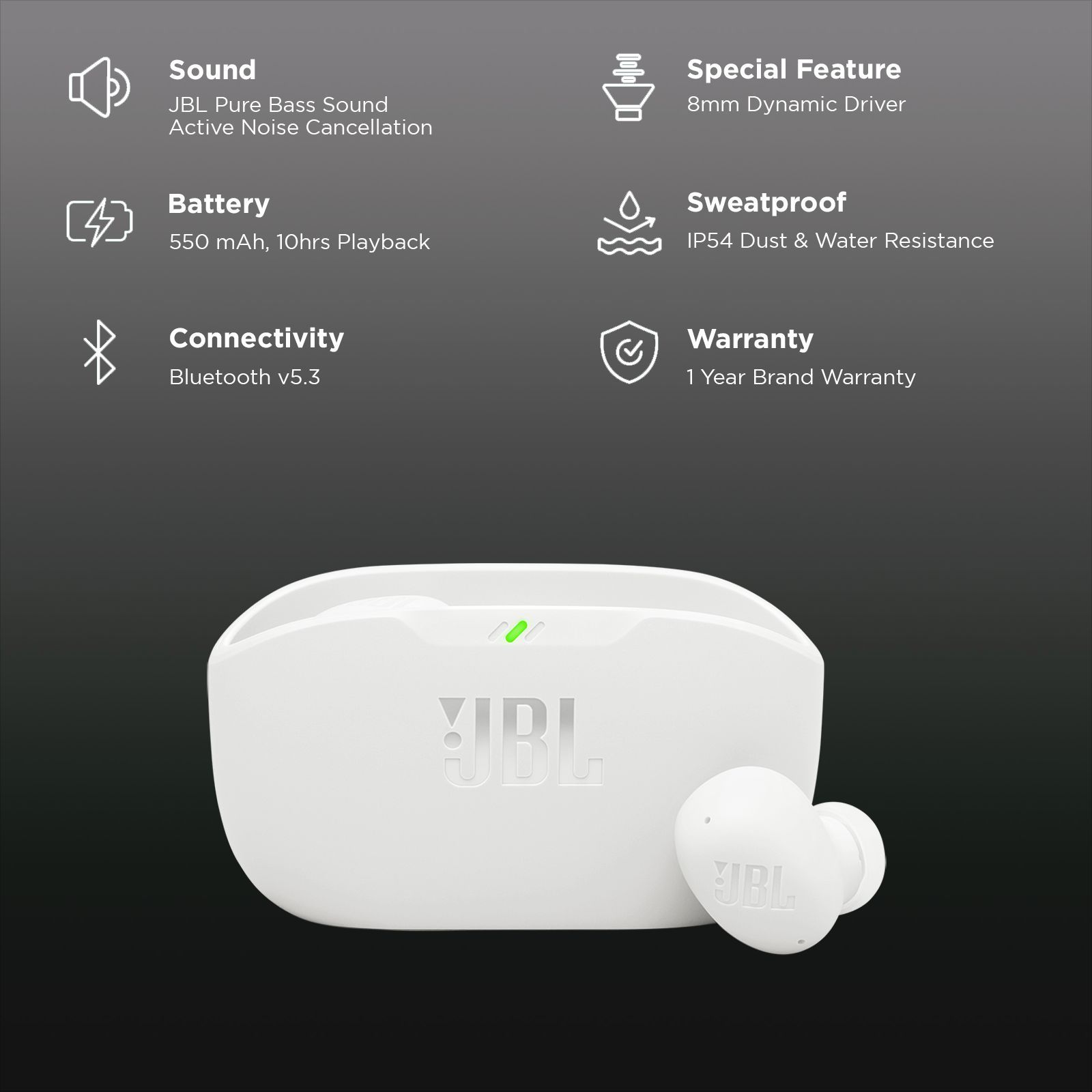 JBL Wave Buds 2 TWS Earbuds with Active Noise Cancellation (IP54 Water Resistant, 40 Hours Playtime, White) JBL Wave Buds 2 TWS Earbuds with Active Noise Cancellation (IP54 Water Resistant, 40 Hours Playtime, White)_2