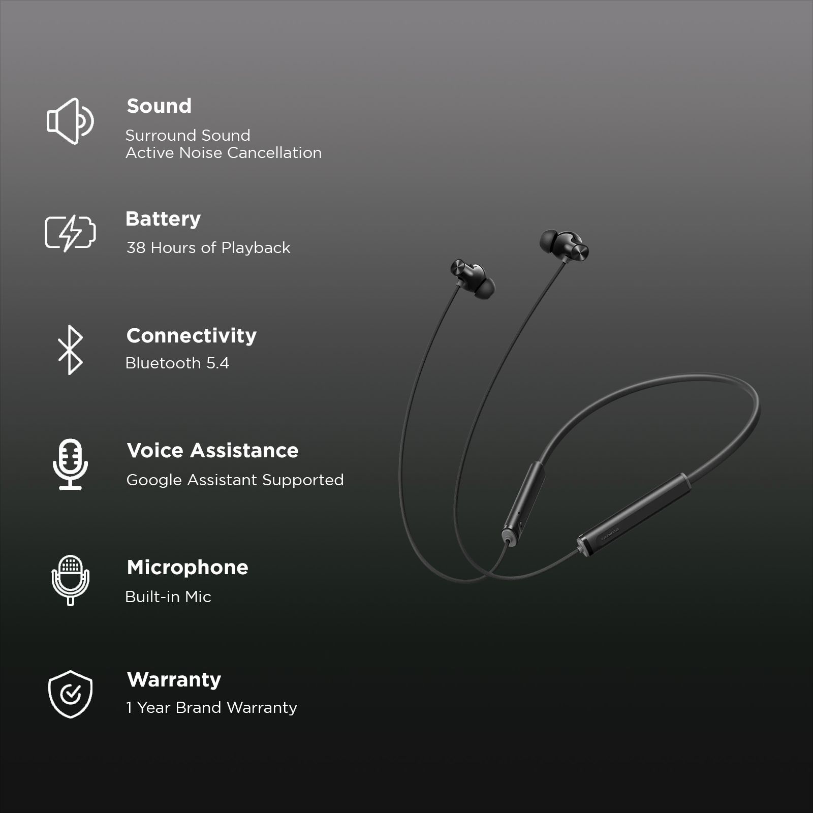  realme Buds Wireless 5 Neckband with Active Noise Cancellation (IP55 Dust & Water Resistant, Smart De-Wind Technology, Midnight Black)_2