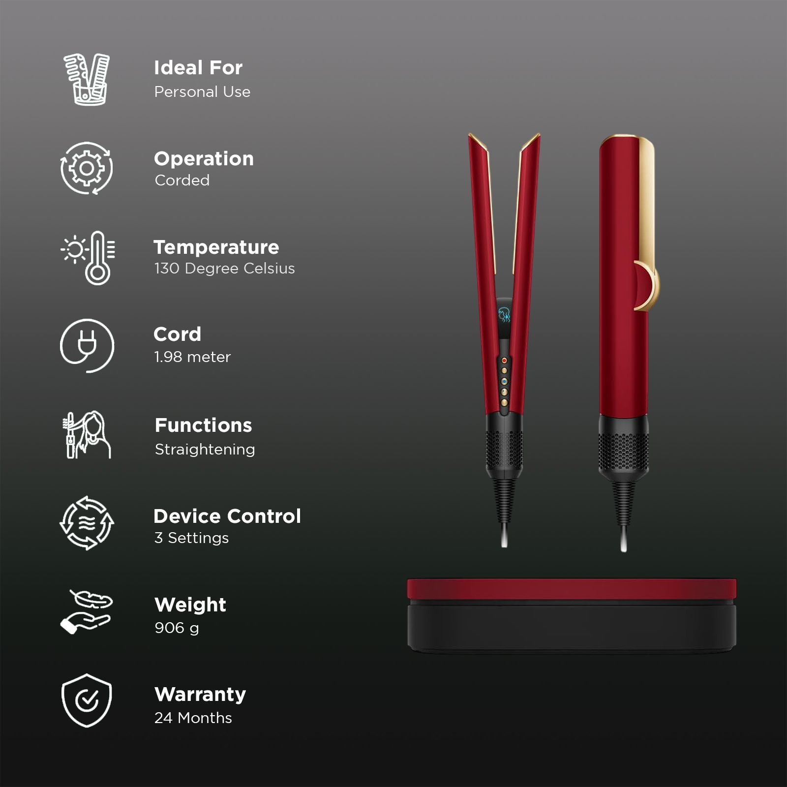 dyson Airstrait Hair Straightener with Wet & Dry Modes (Red Velvet and Gold)_3