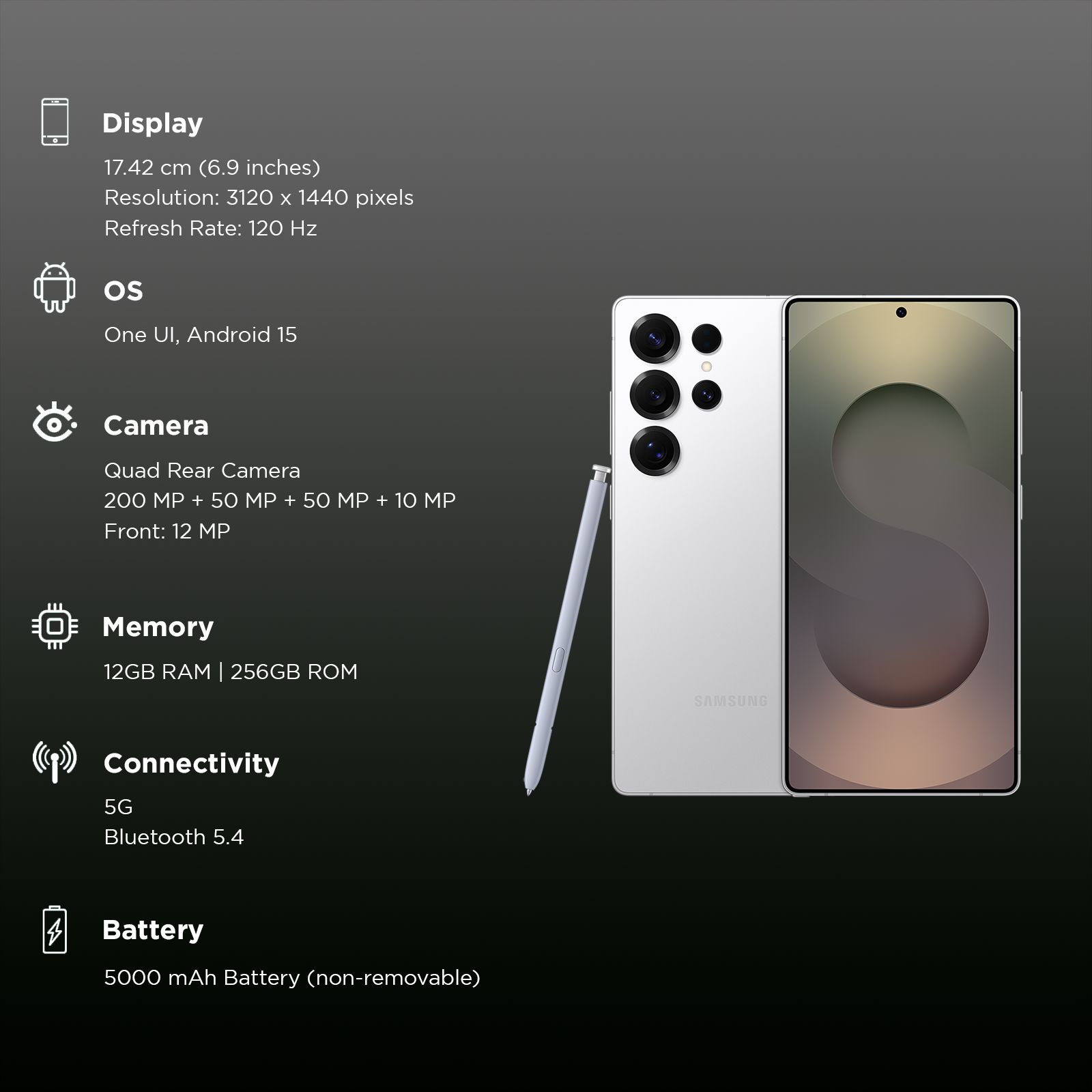 SAMSUNG Galaxy S25 Ultra 5G (12GB RAM, 256GB, Titanium Whitesilver)_3